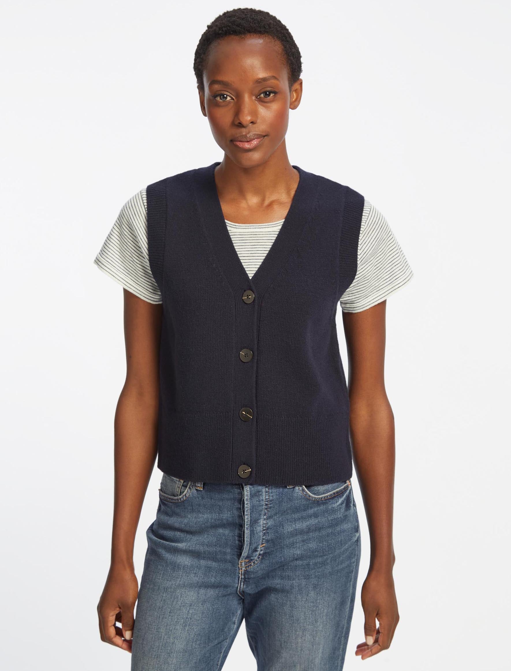 Cefinn Meryl Wool V Neck Waistcoat - Navy