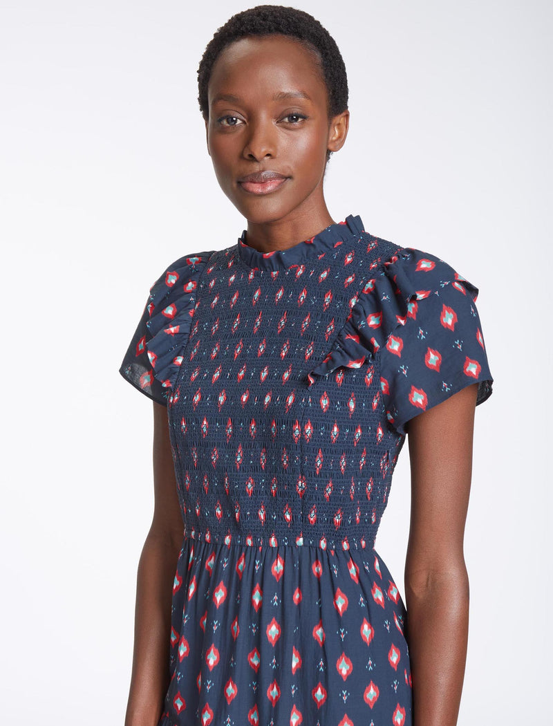 Sabrina Cotton Maxi Dress - Navy Ikat Print
