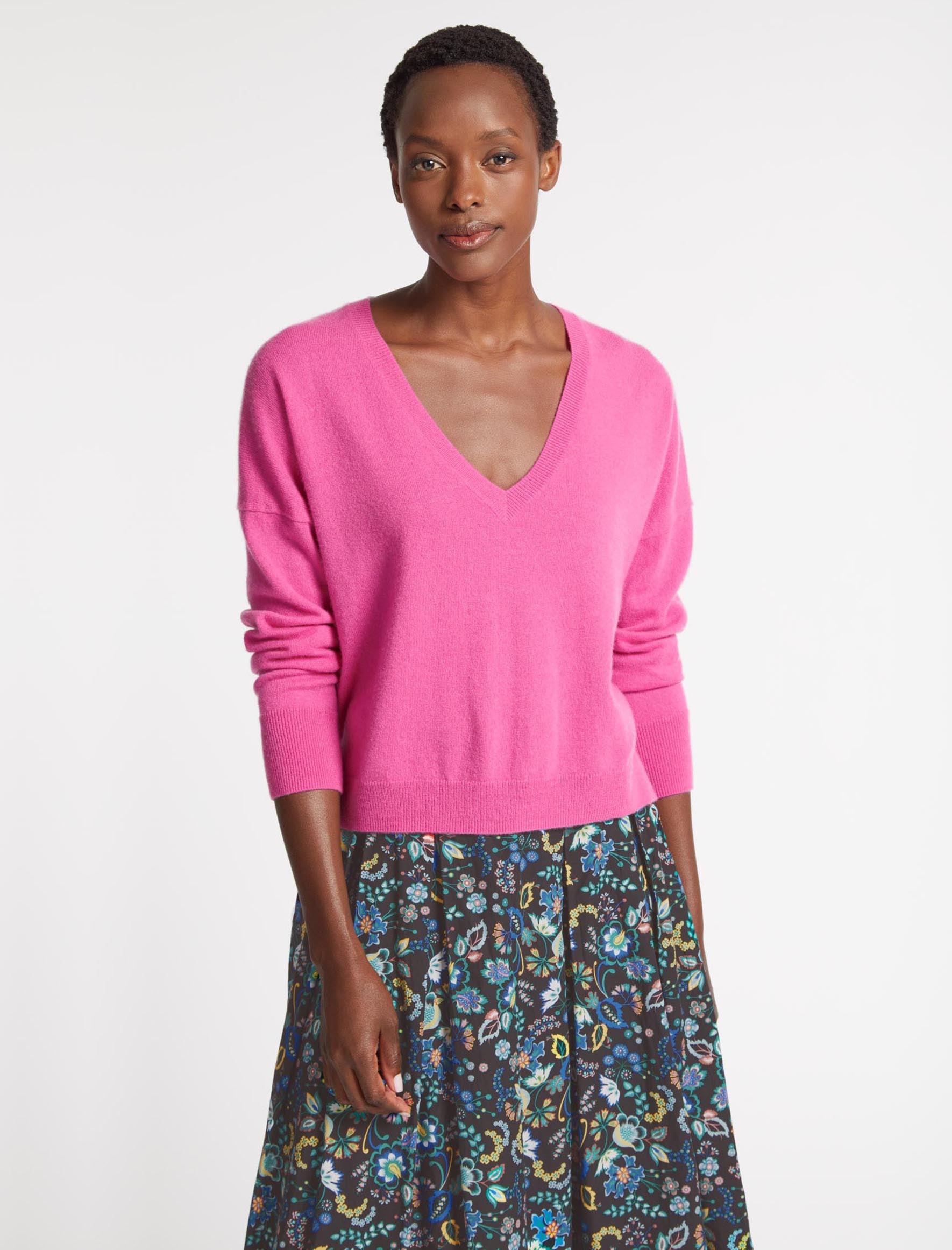 Cefinn Joely Cashmere Curved Hem Boxy Jumper - Hot Pink