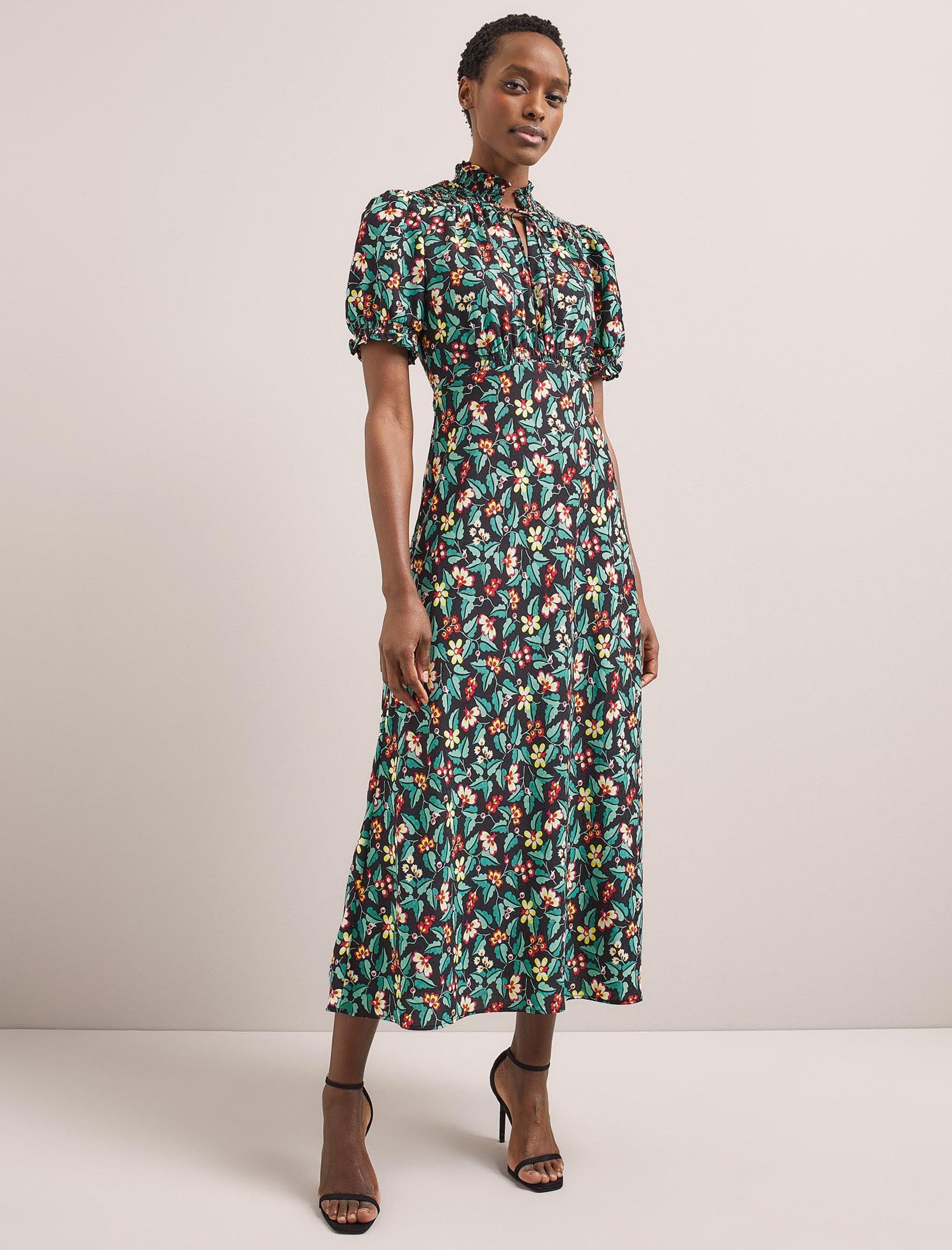 Cefinn Irina Bias Cut Maxi Dress - Black Multi Tropical Floral Print