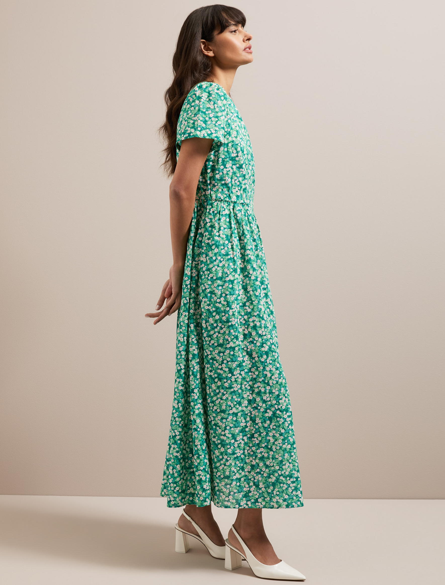 Cefinn Nina Cotton Blend Maxi Dress - Mid Green Blossom Print