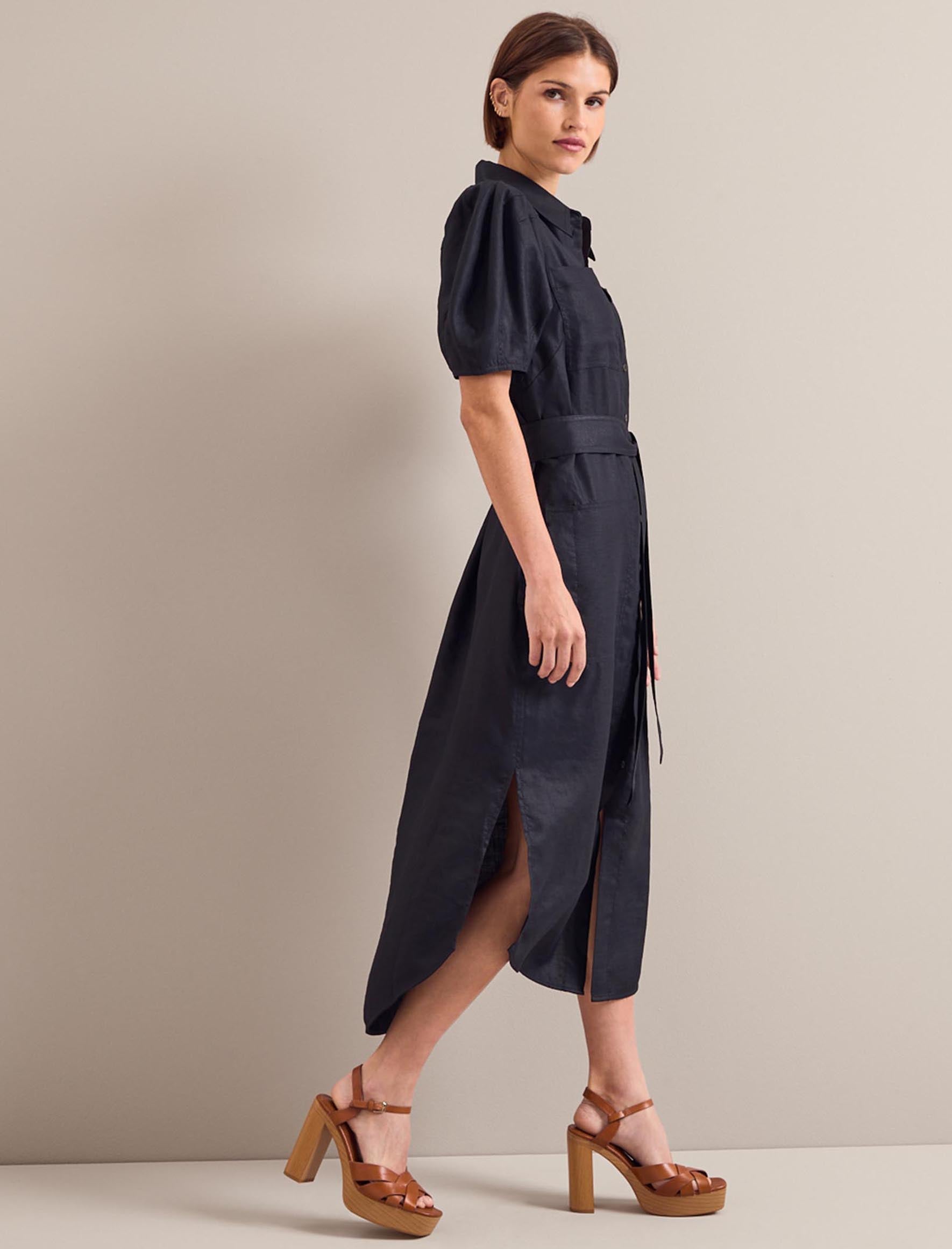 Cefinn Lyra Techni Linen Maxi Shirt Dress - Navy