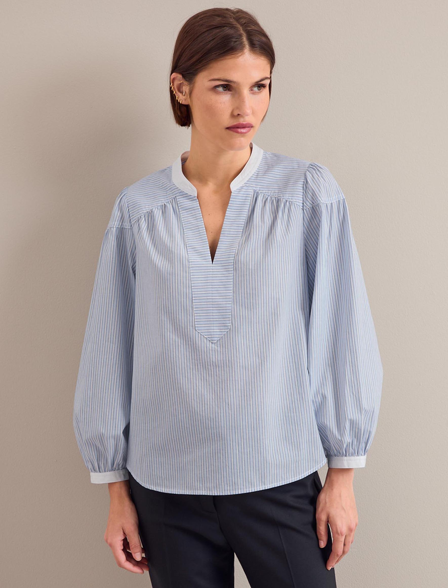 Cefinn Erica Organic Cotton Shirt - Mid Stripe Blue White