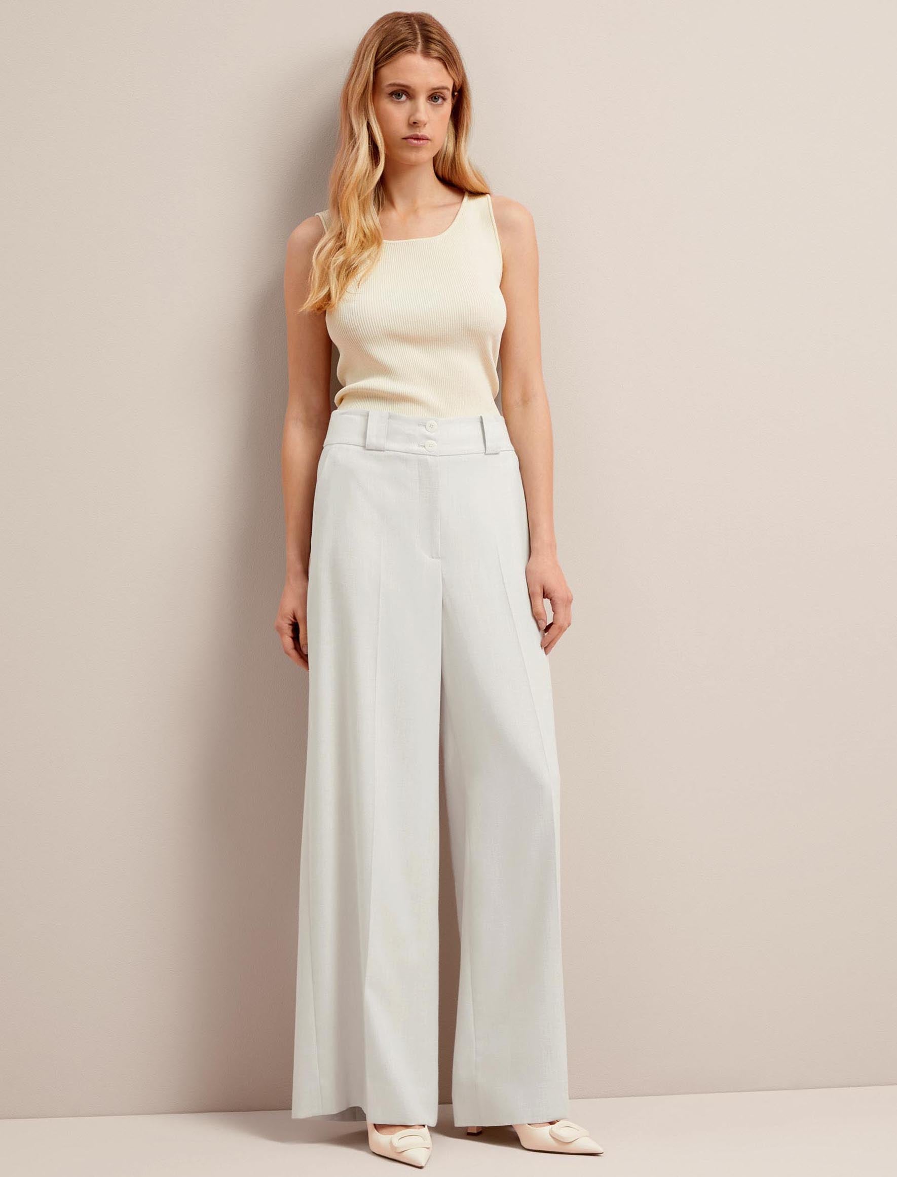 Cefinn Tyler Linen Blend Wide Leg Trouser - Pearl