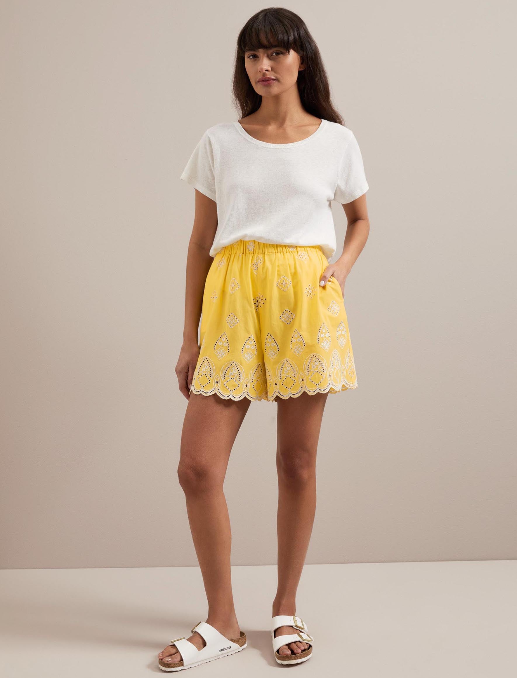 Cefinn Bonnie Organic Cotton Shorts - Yellow White