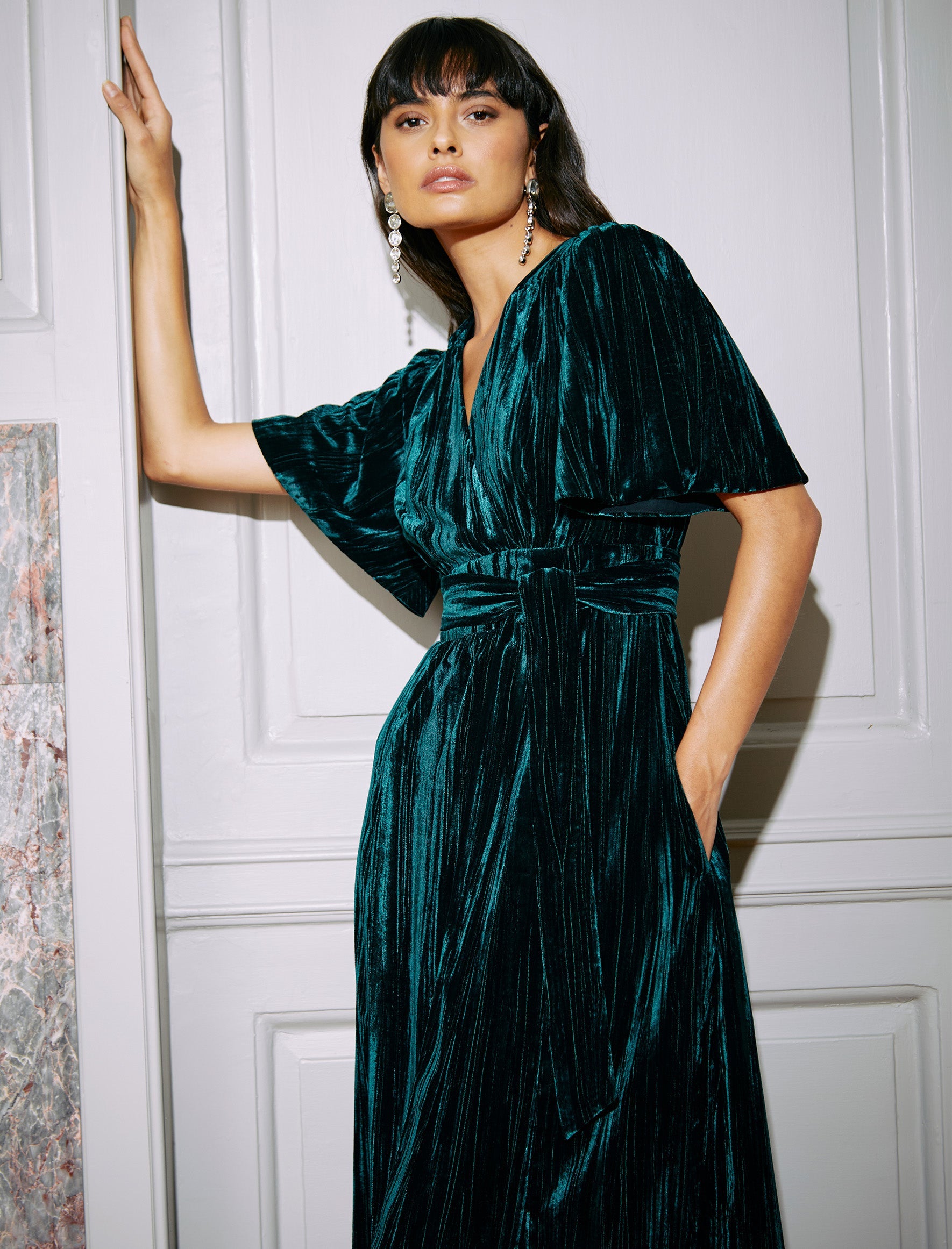 Cefinn Gina Velvet Maxi Dress - Dark Green