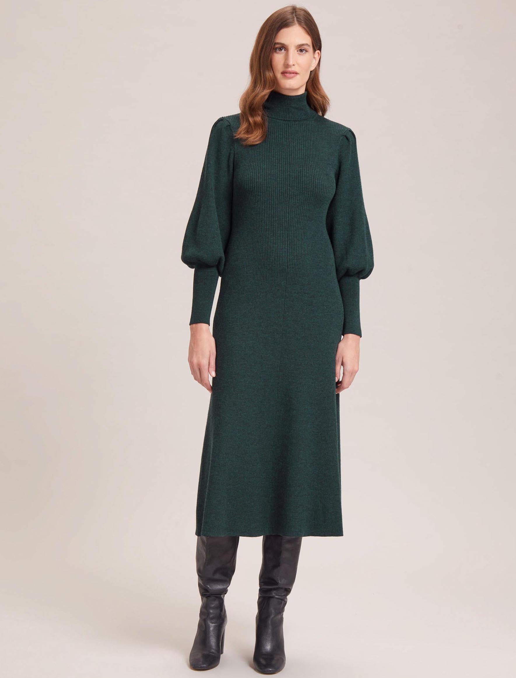 Cefinn Eva Merino Wool Roll Neck Dress - Dark Green