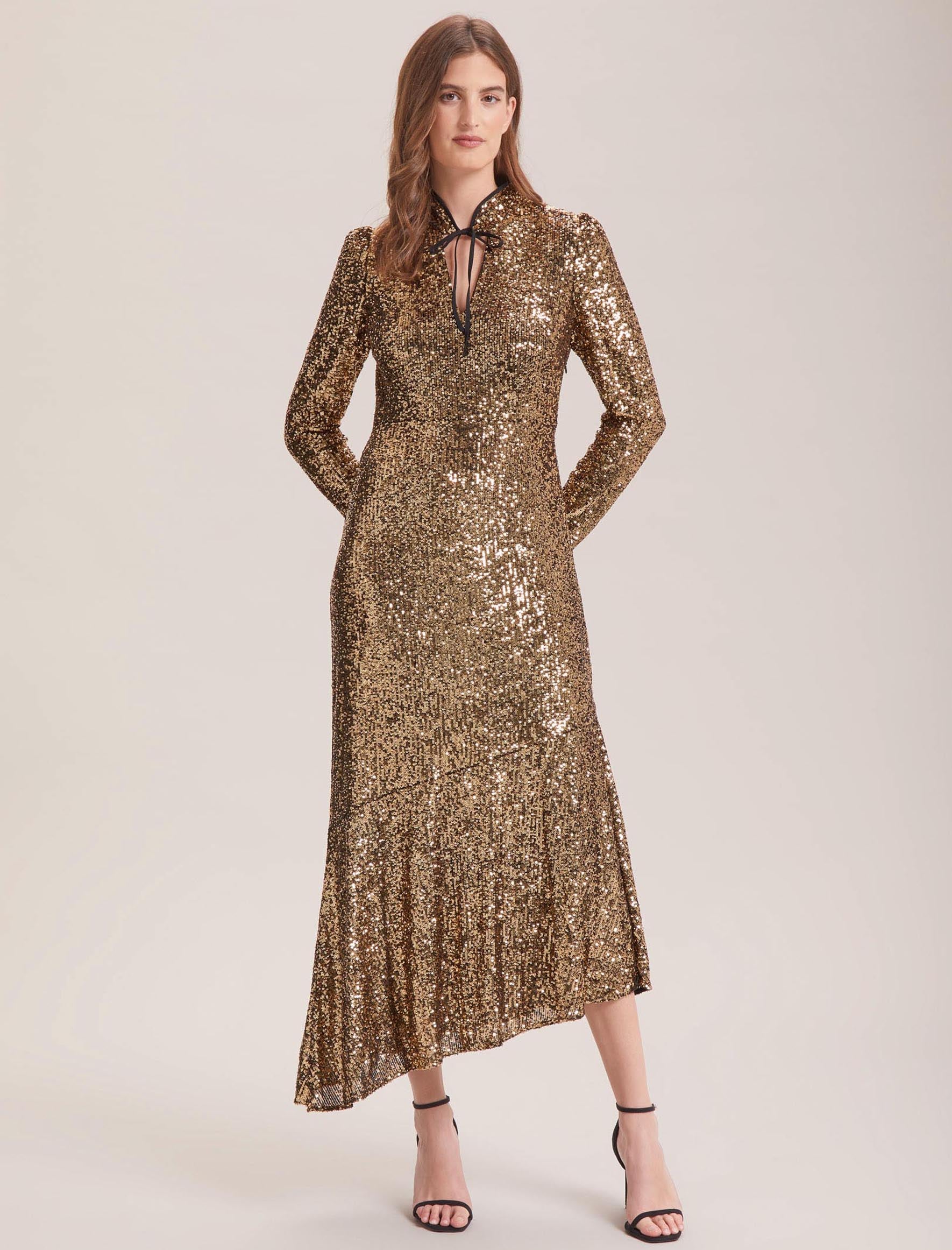 Cefinn Jacquetta Sequin Maxi Dress - Gold