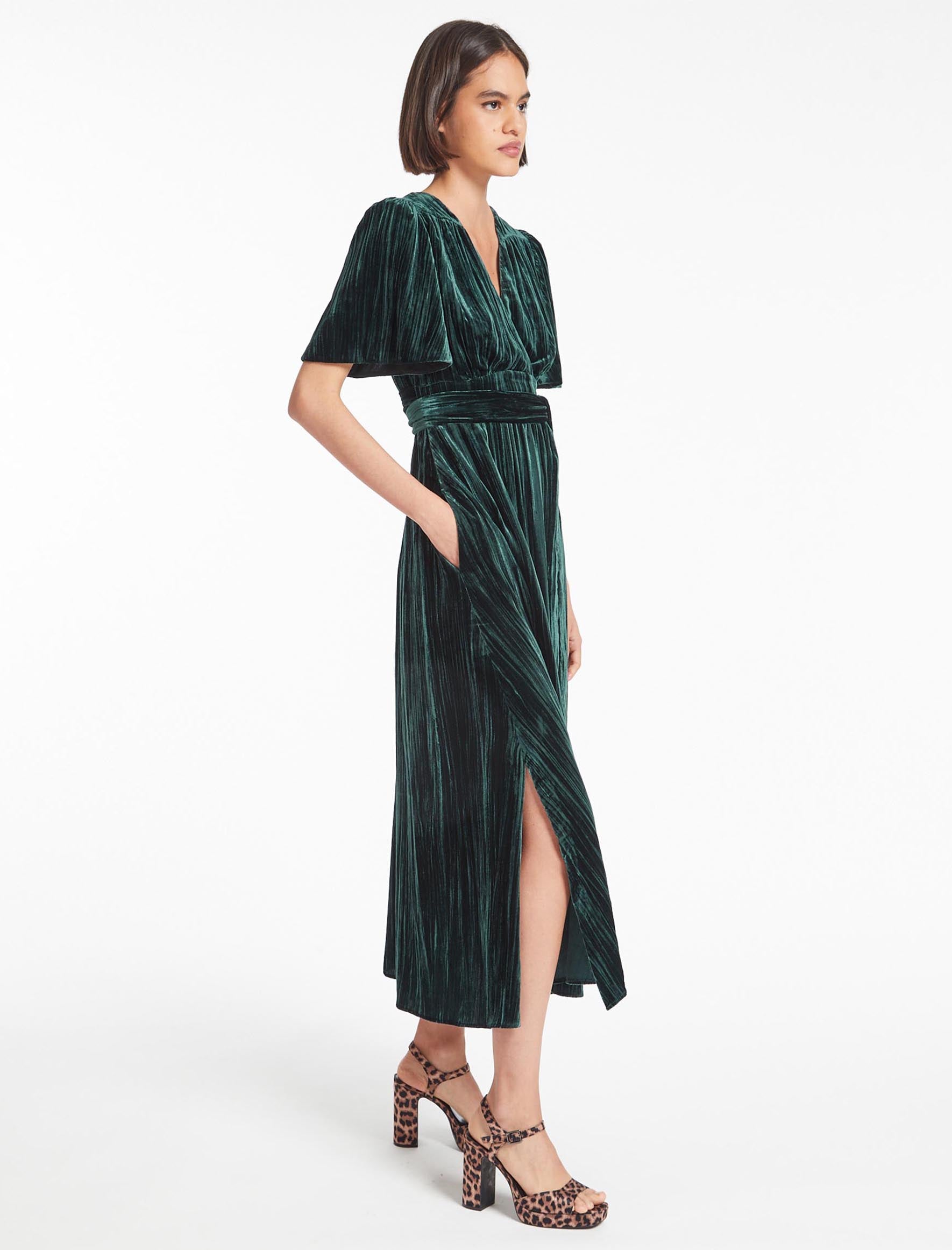 Cefinn Gina Velvet Maxi Dress - Dark Green