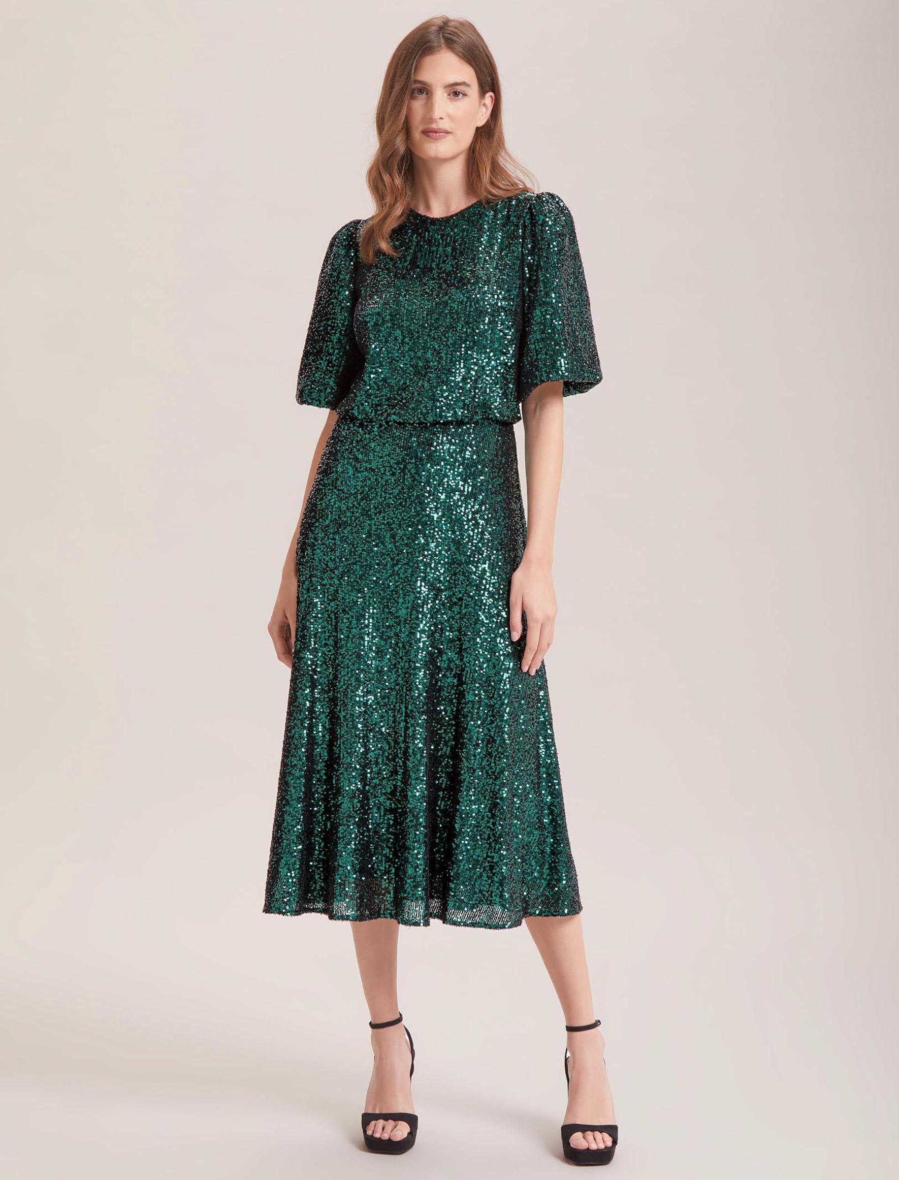 Cefinn Marnie Sequin Midi Dress - Dark Green