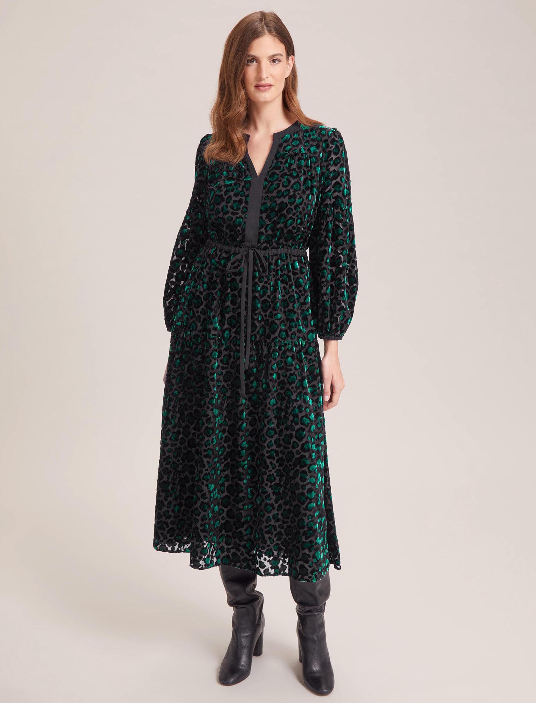 Cefinn Addison Devoré Maxi Dress - Green Leopard Devoré