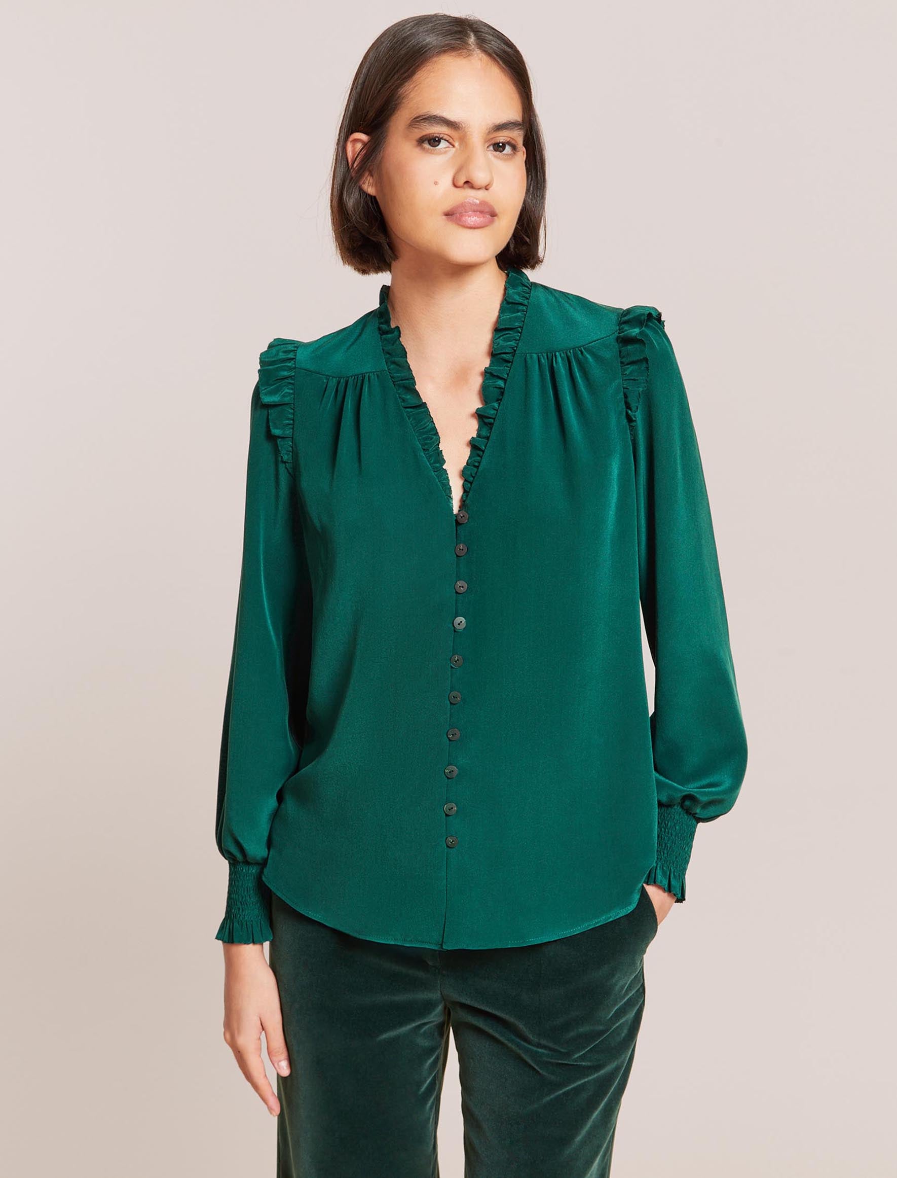 Cefinn Stella Silk Shirt - Dark Green