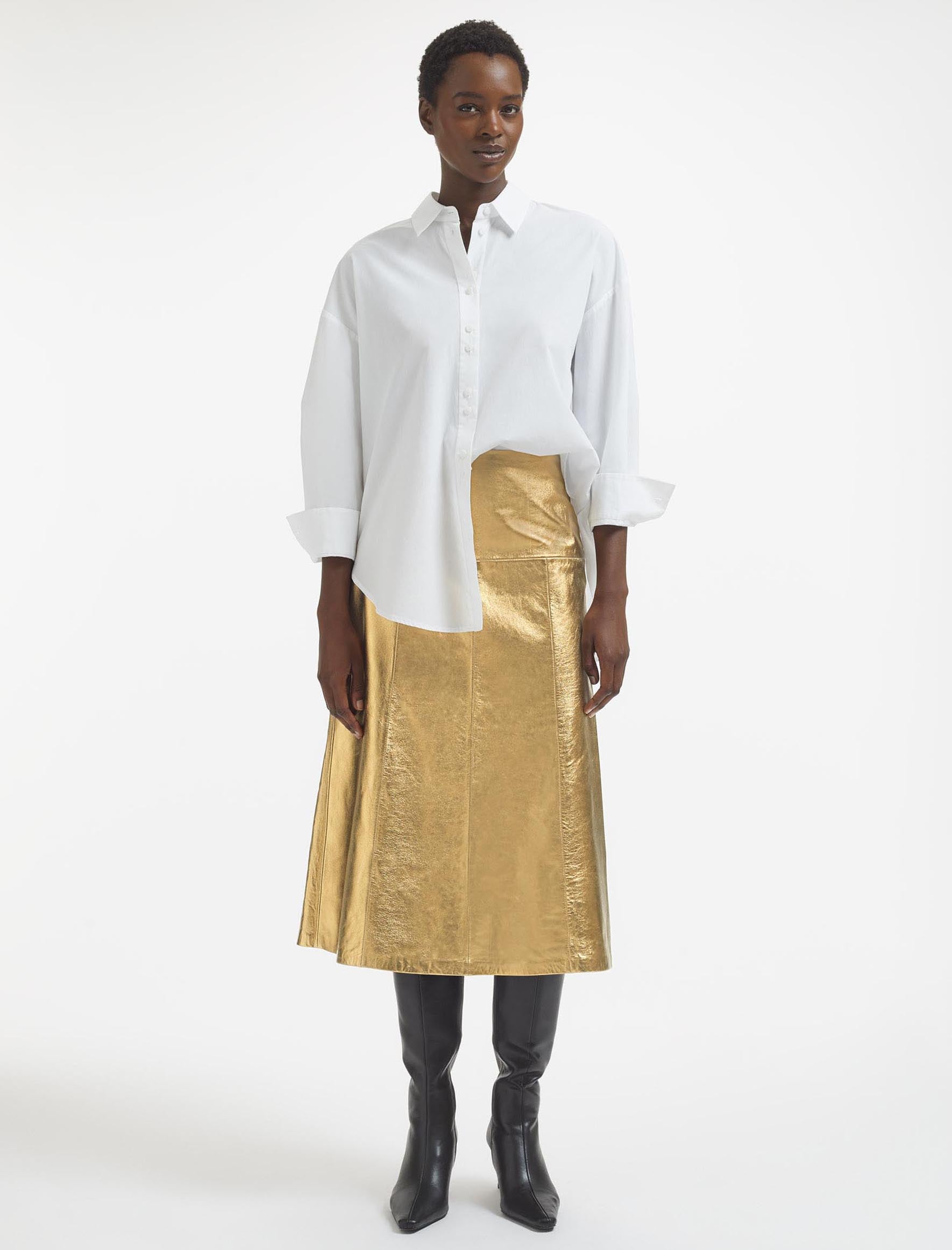 Cefinn Tiana Leather Midi Skirt - Gold