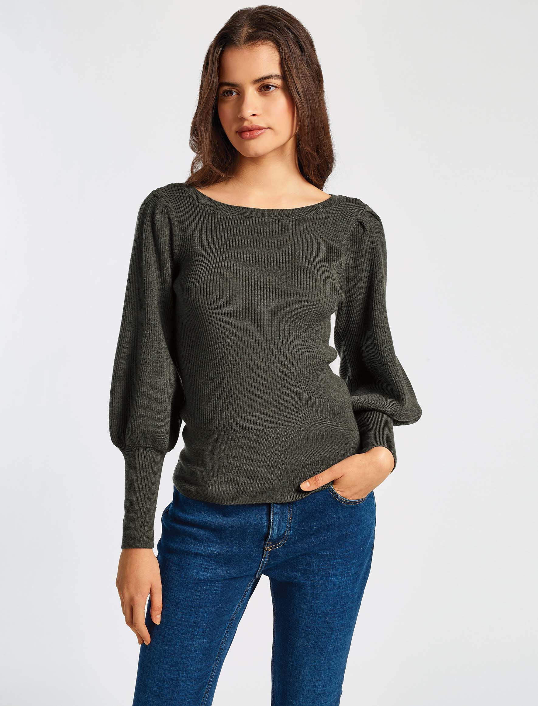 Cefinn Eva Wool Boat Neck Jumper - Khaki