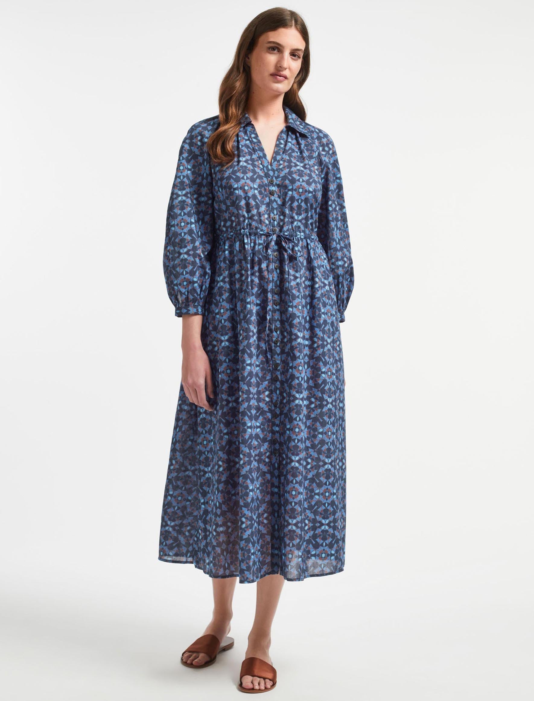 Cefinn Liberty Organic Cotton Maxi Dress - Blue Shibori Print
