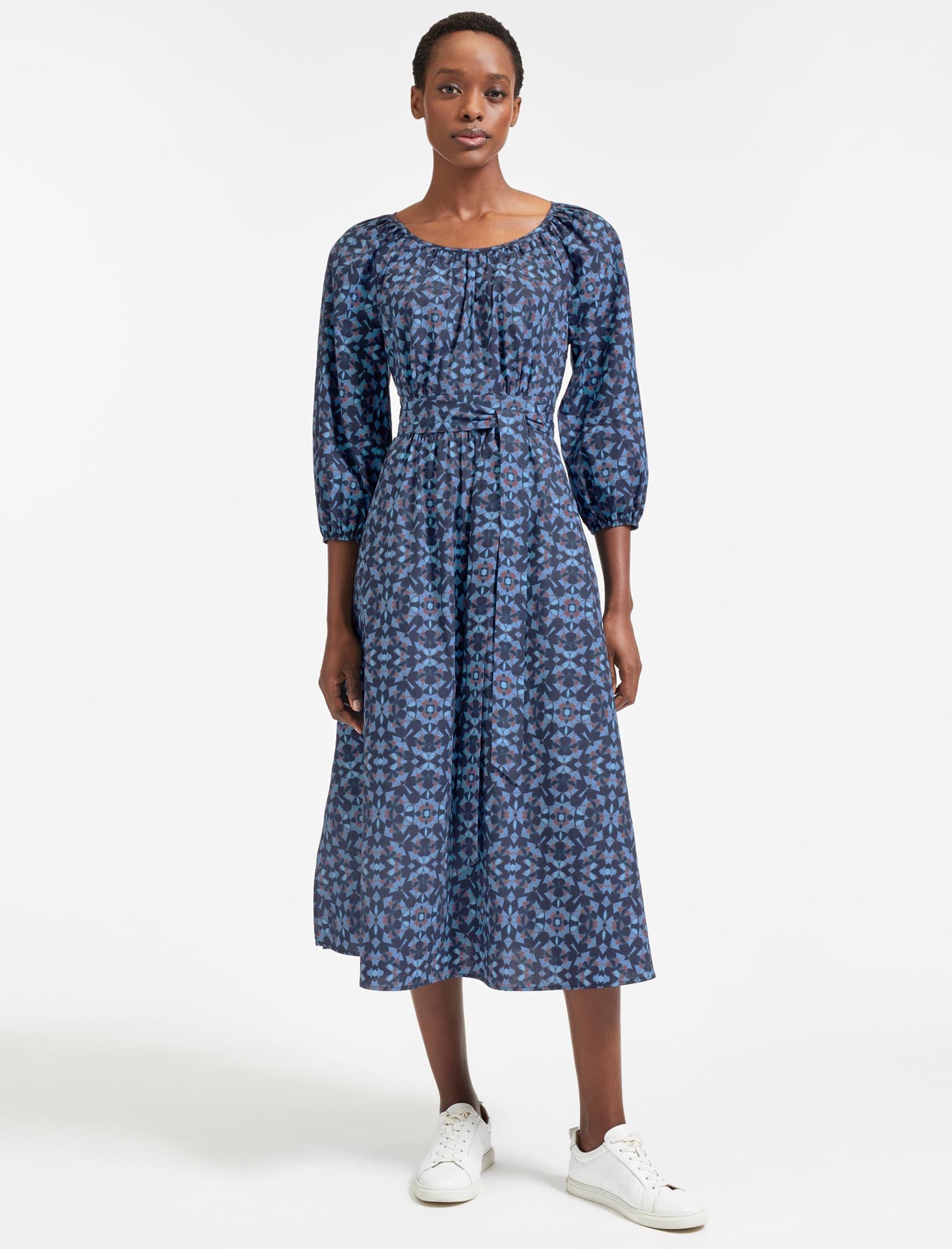 Cefinn Ingrid Organic Cotton Maxi Dress - Blue Shibori Print