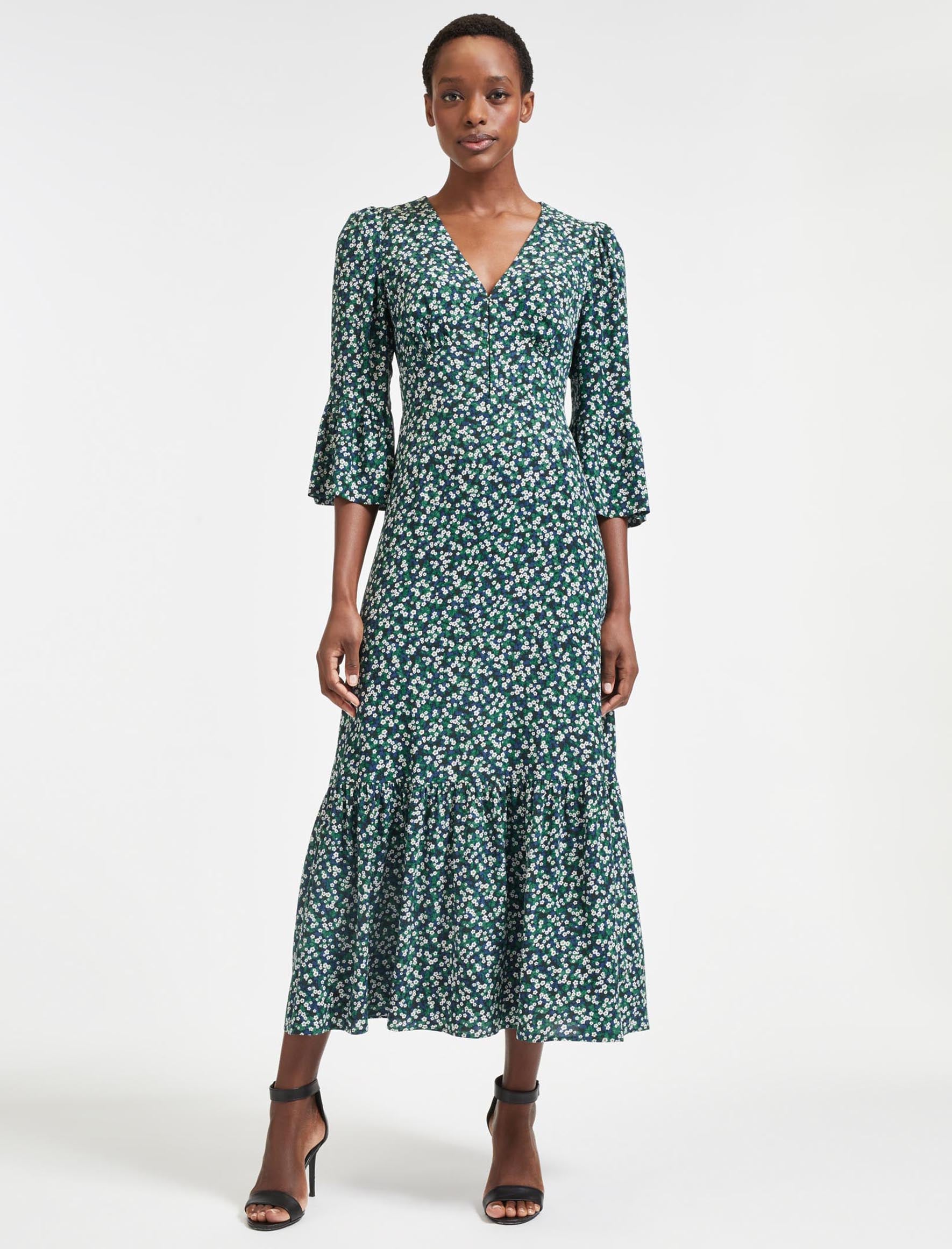 Cefinn Daphne Maxi Dress - Green Blossom Print