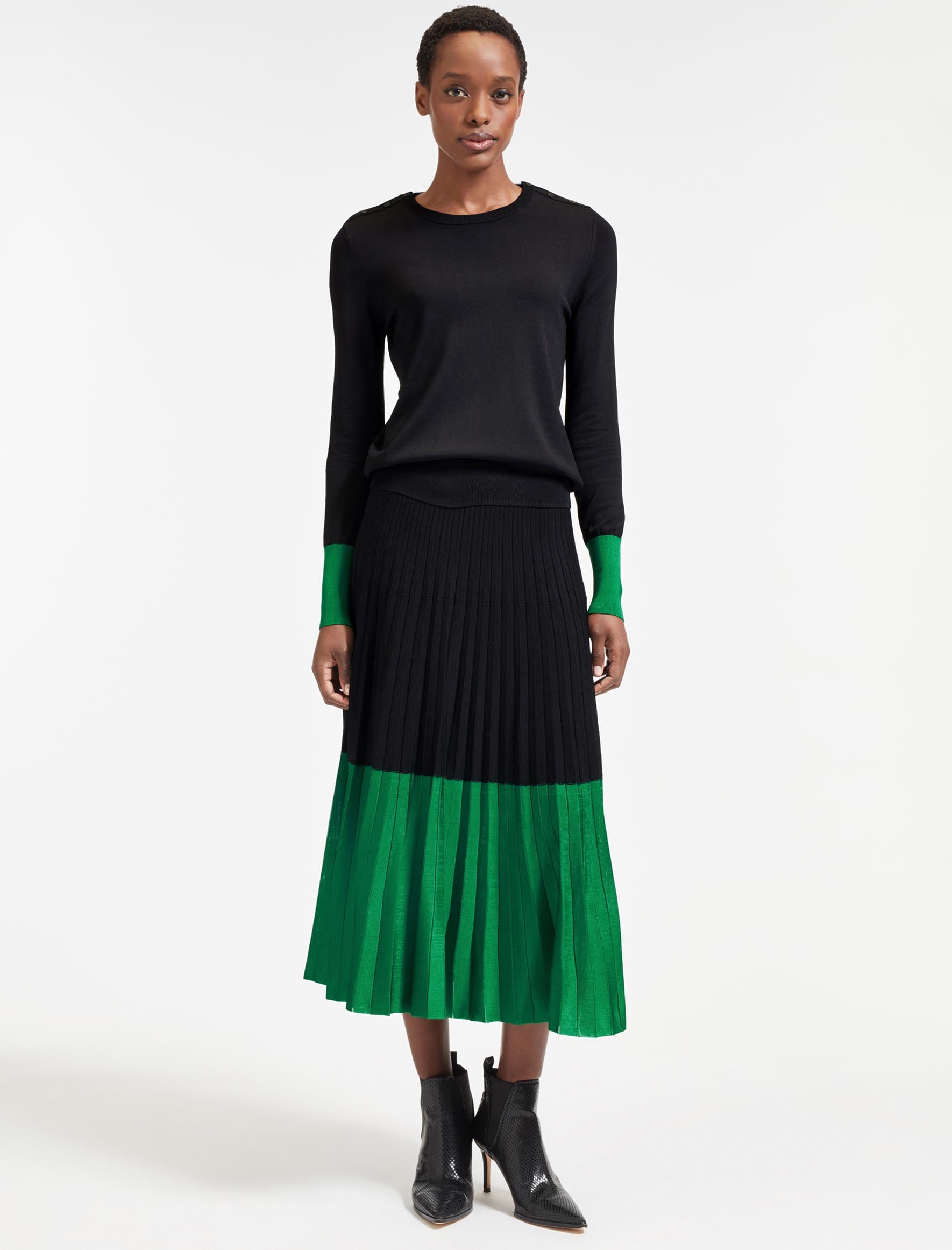 Cefinn Colette Contrast Hem Skirt - Emerald Green Black