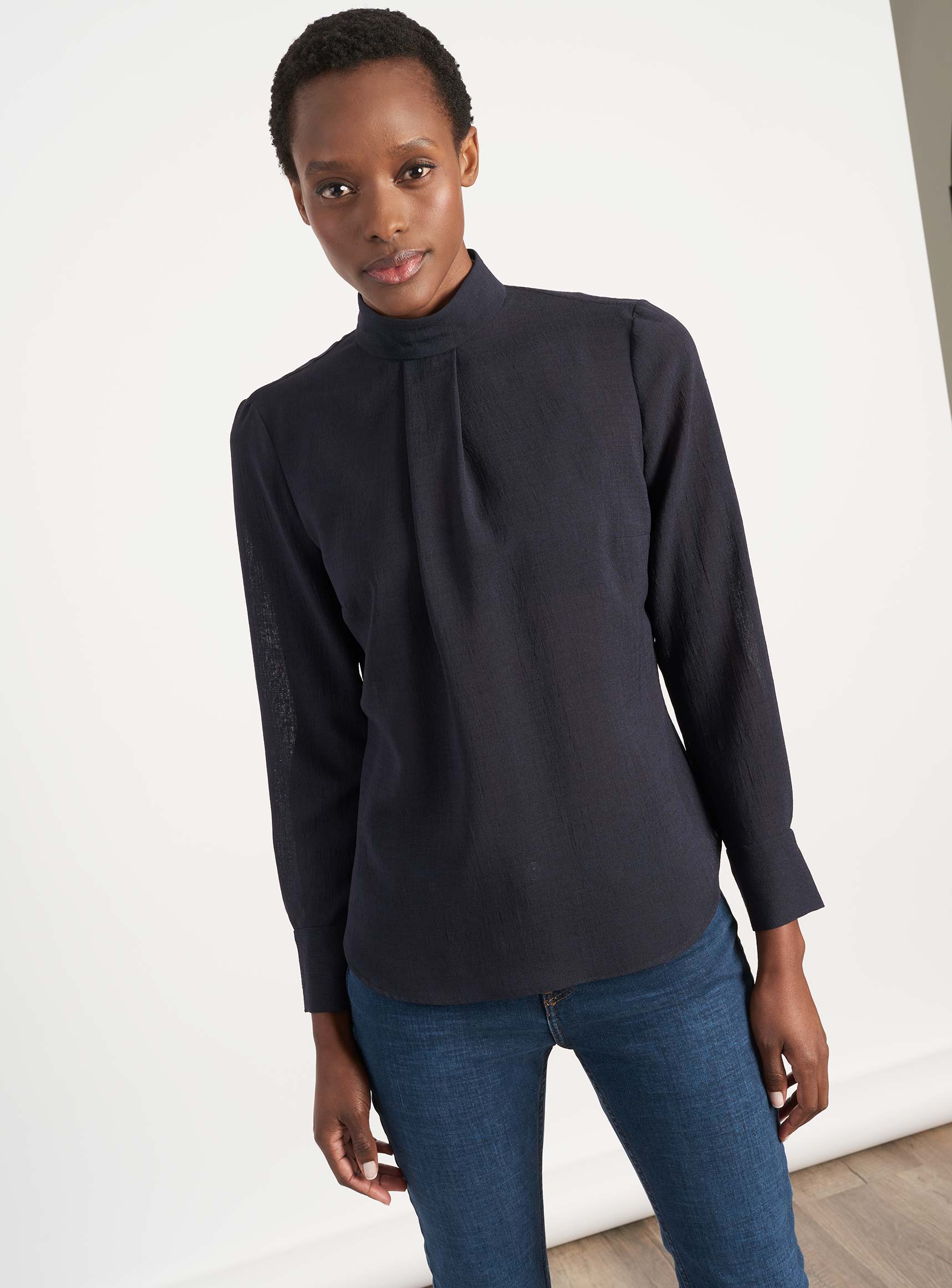 Cefinn Riley Funnel Neck Blouse - Navy