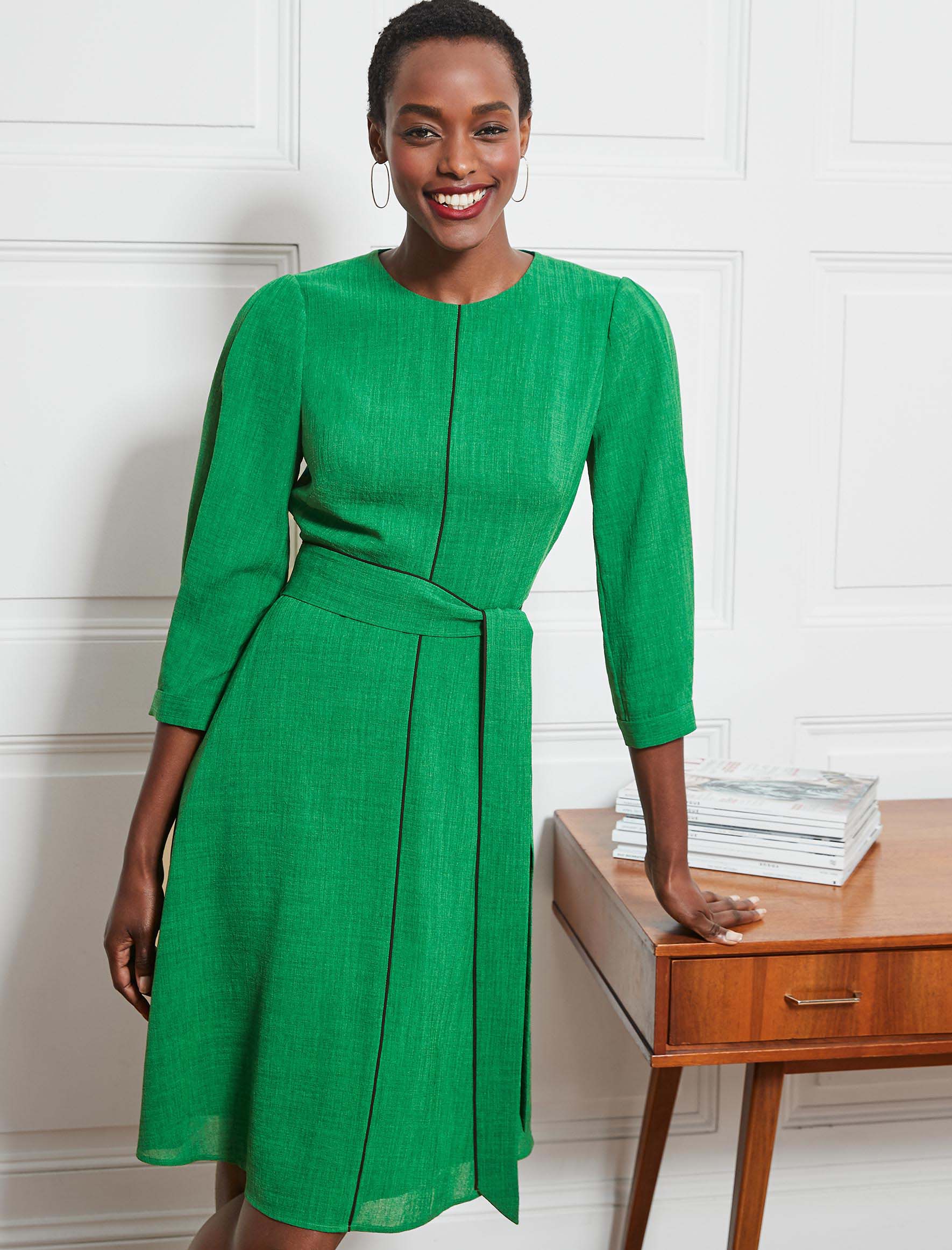 Cefinn Isabel 3/4 Sleeve Knee Length Dress - Emerald Green