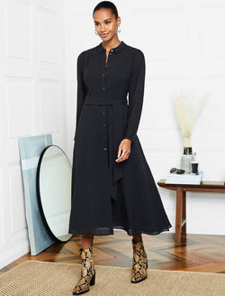 black long sleeve collared dress