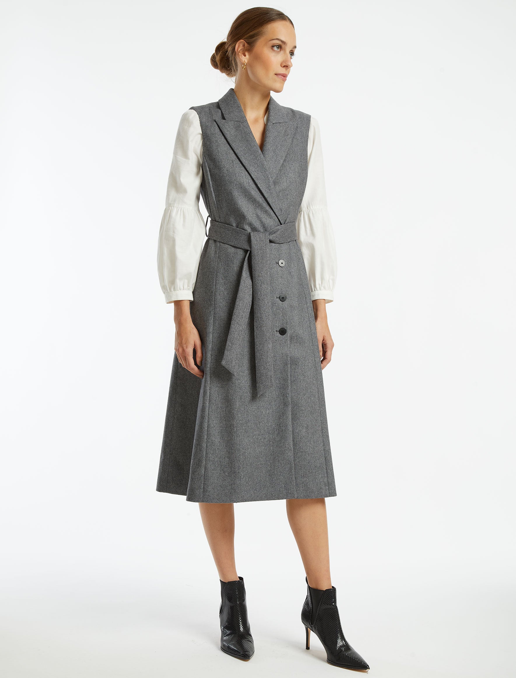 Cefinn Vanessa Sleeveless, Felted Wool Layering Coat Dress - Grey Melange