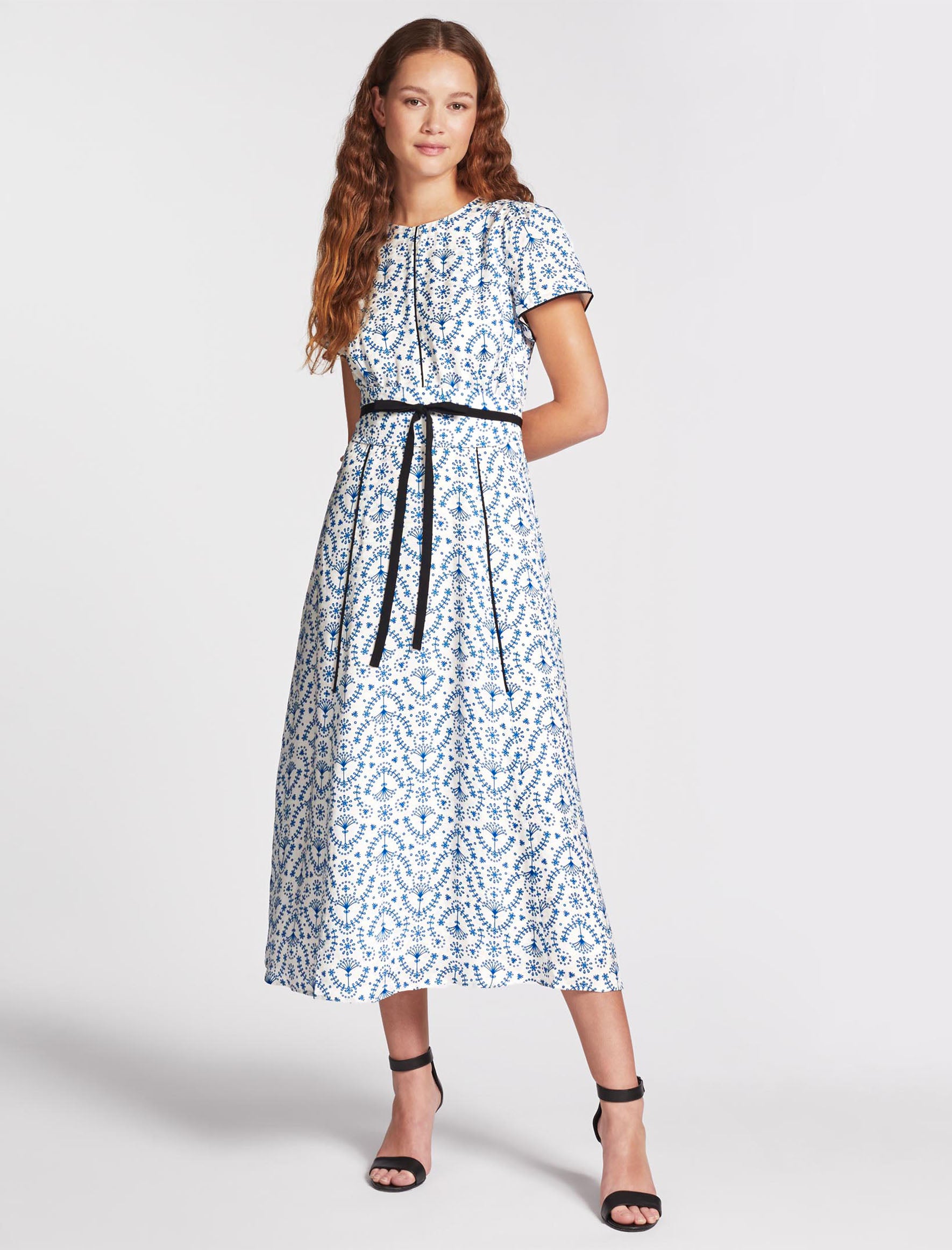 Cefinn Rosie Silk Blend Maxi Dress - White Blue Broderie Anglaise Print