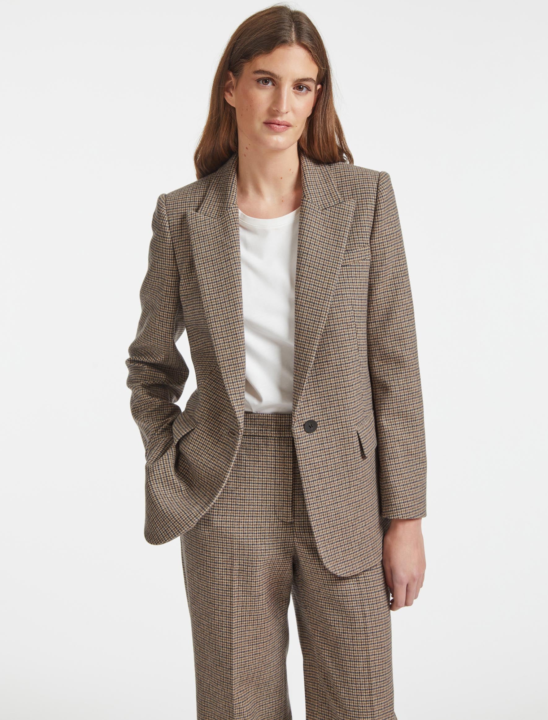 Cefinn Jordan Wool Relaxed Blazer - Brown Navy Cream Check