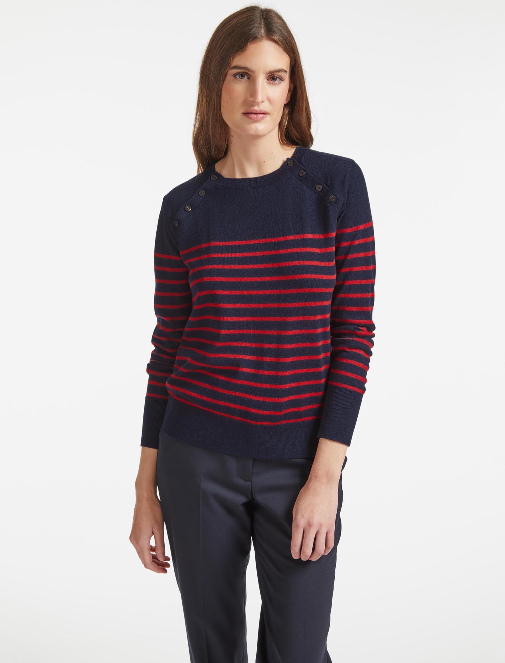 Cefinn Hailey Wool Jumper - Navy Red Stripe