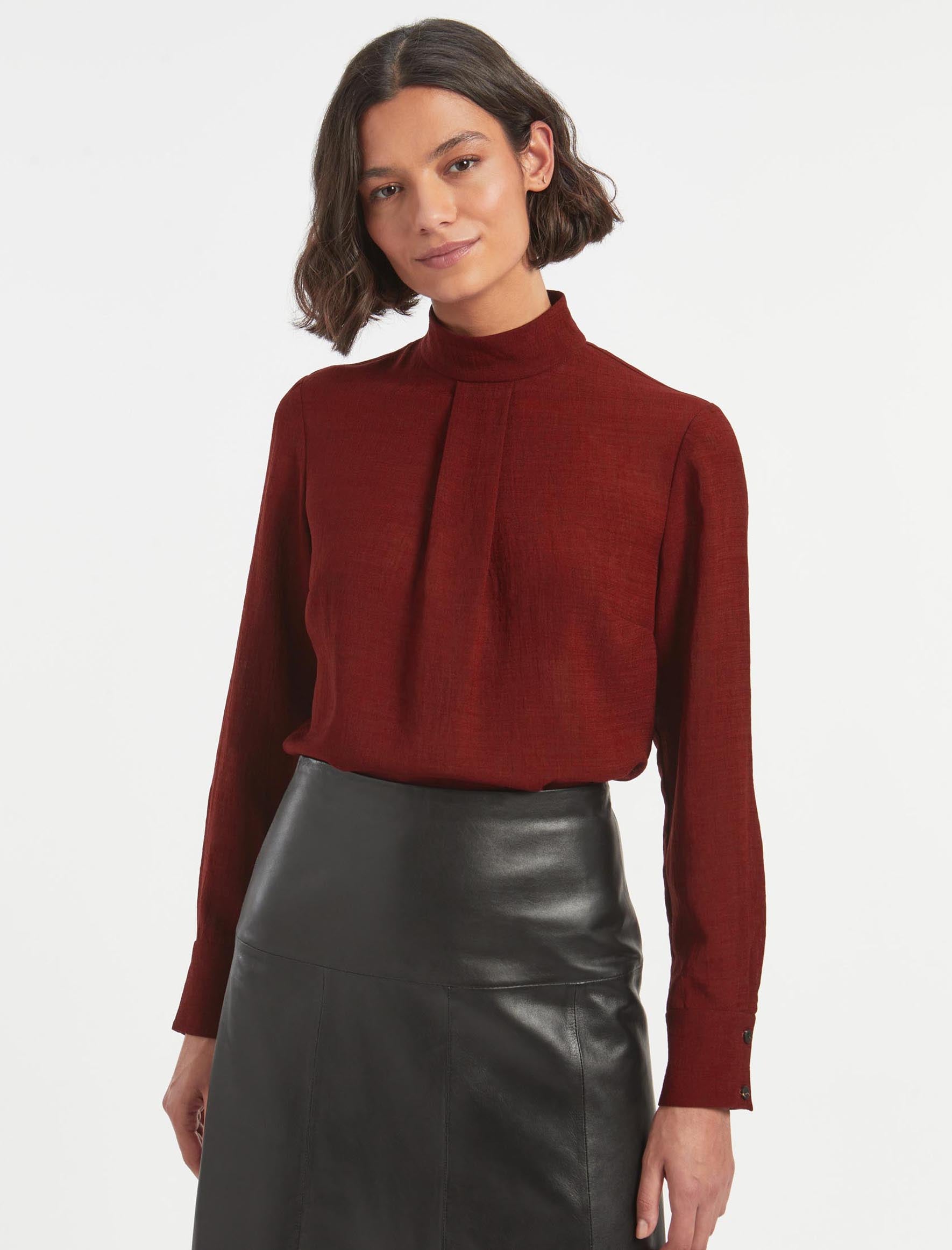 Cefinn Riley Funnel Neck Blouse - Dark Red