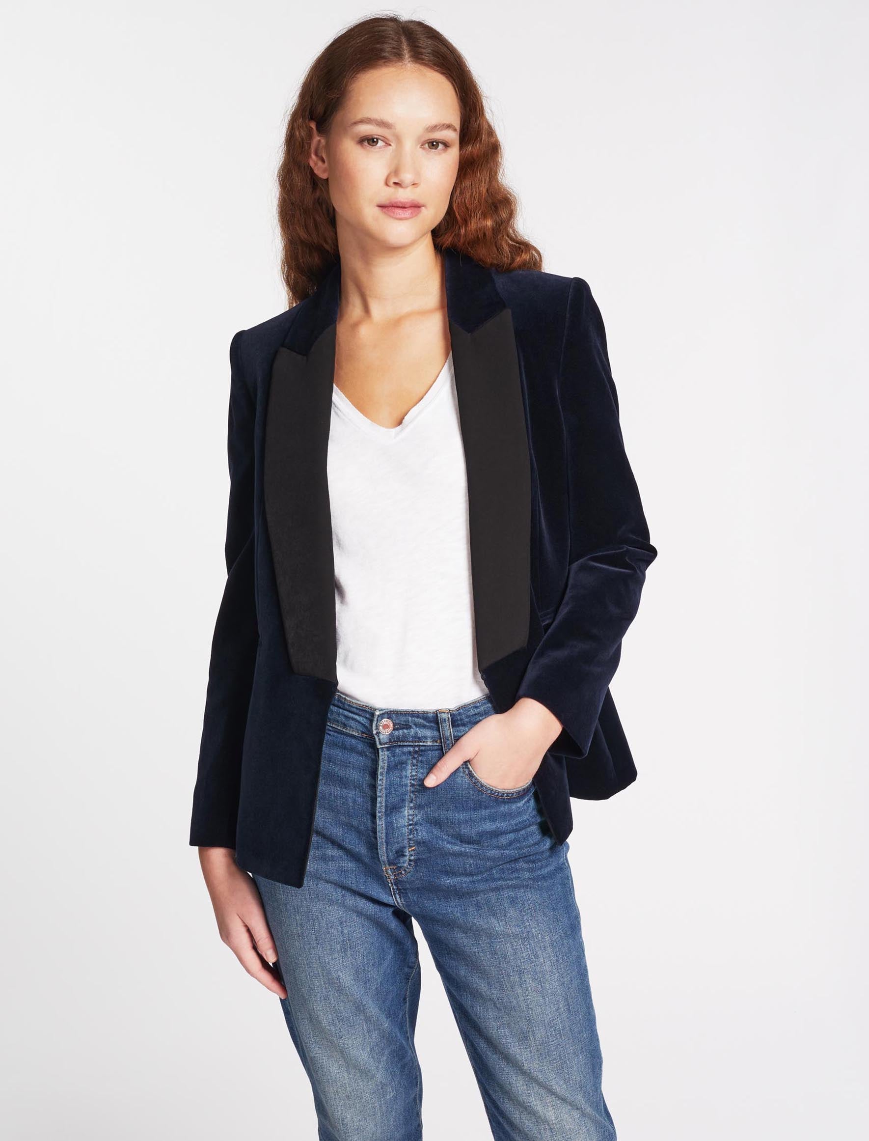 Cefinn Jules Velvet Tuxedo Jacket - Navy