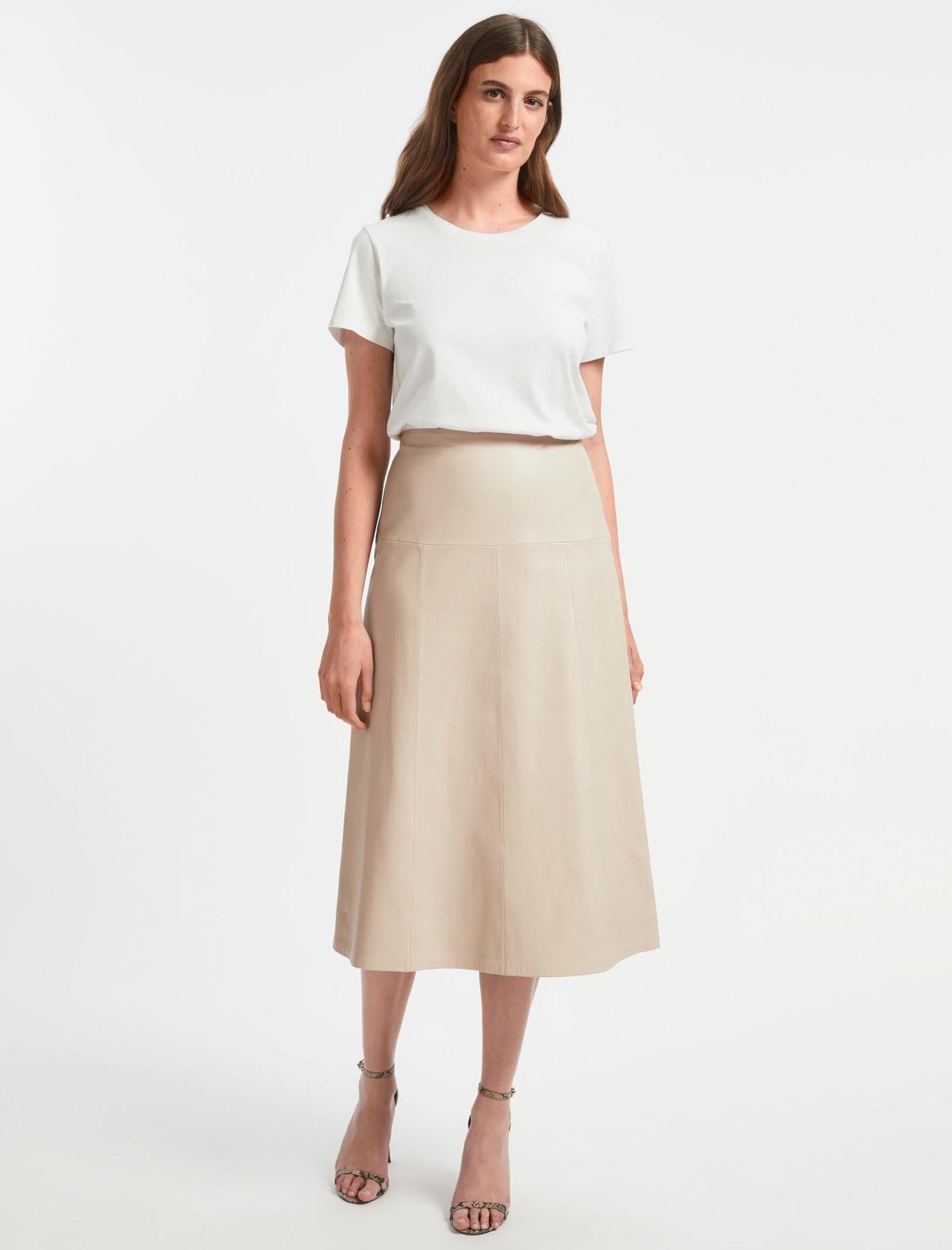 Cefinn Tiana Leather Midi Skirt - Cream