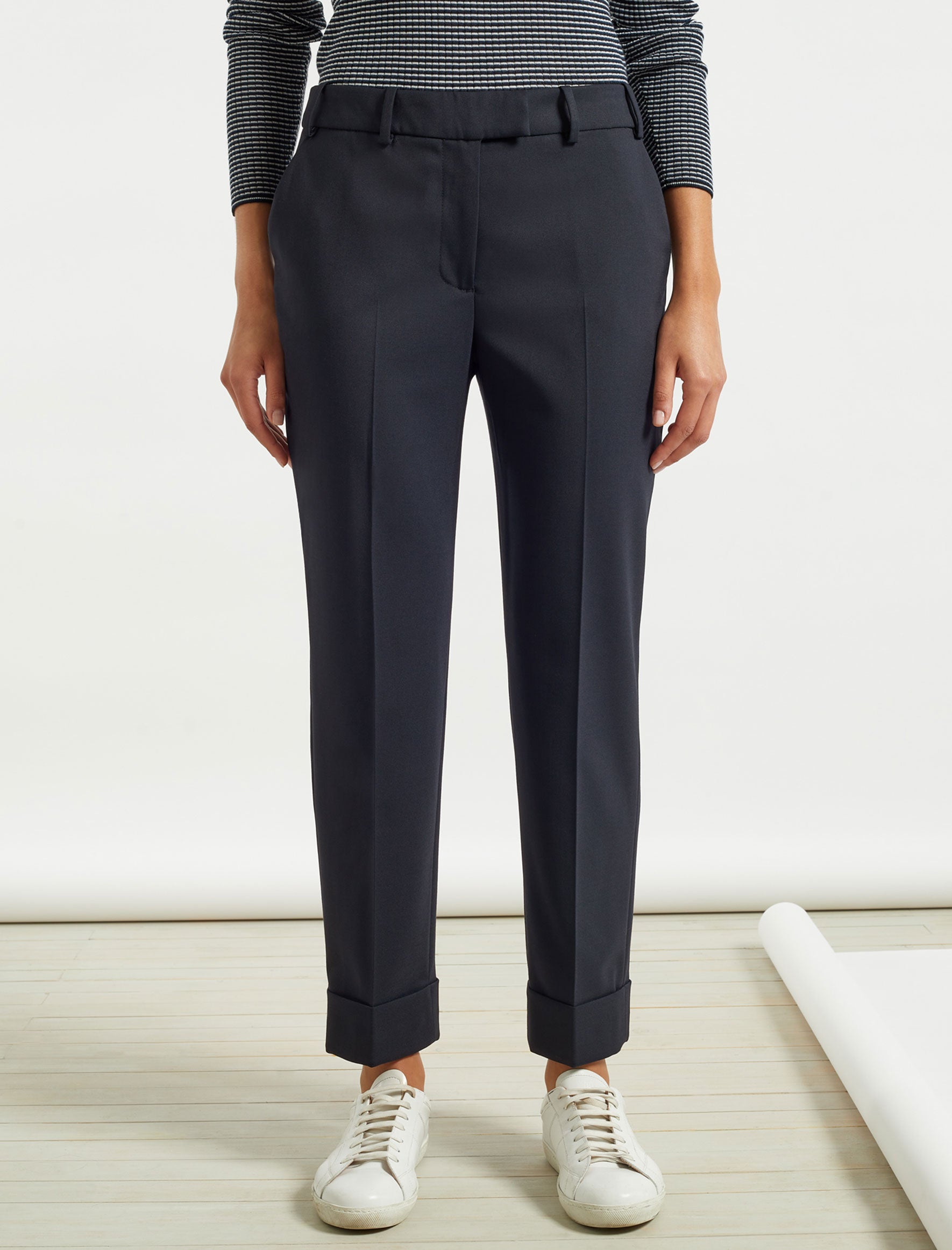 Clement Navy Turn Up Wool Blend Trousers | Navy Wool Blend Trousers ...