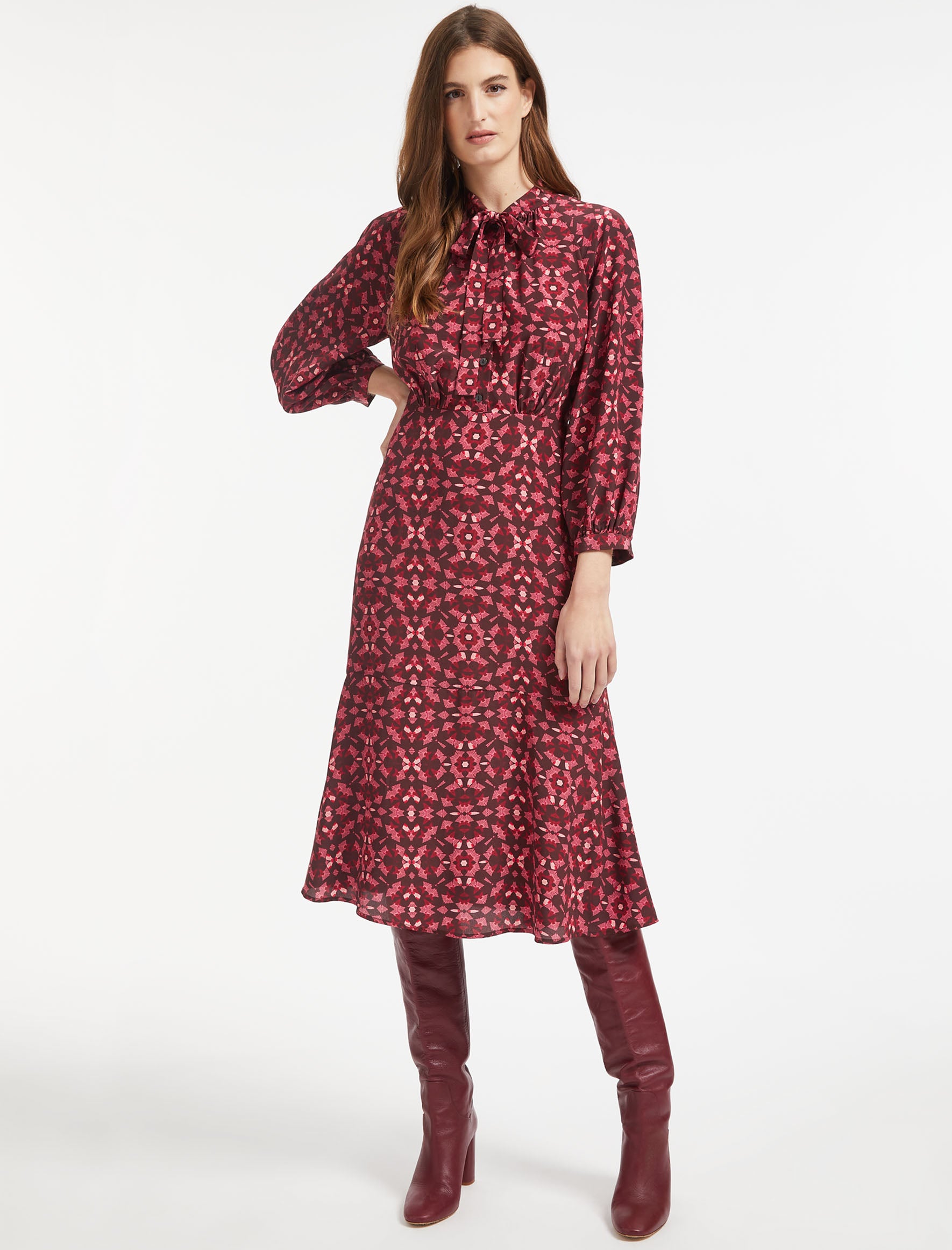 Cefinn Daria Silk Midi Dress - Rose Shibori Print