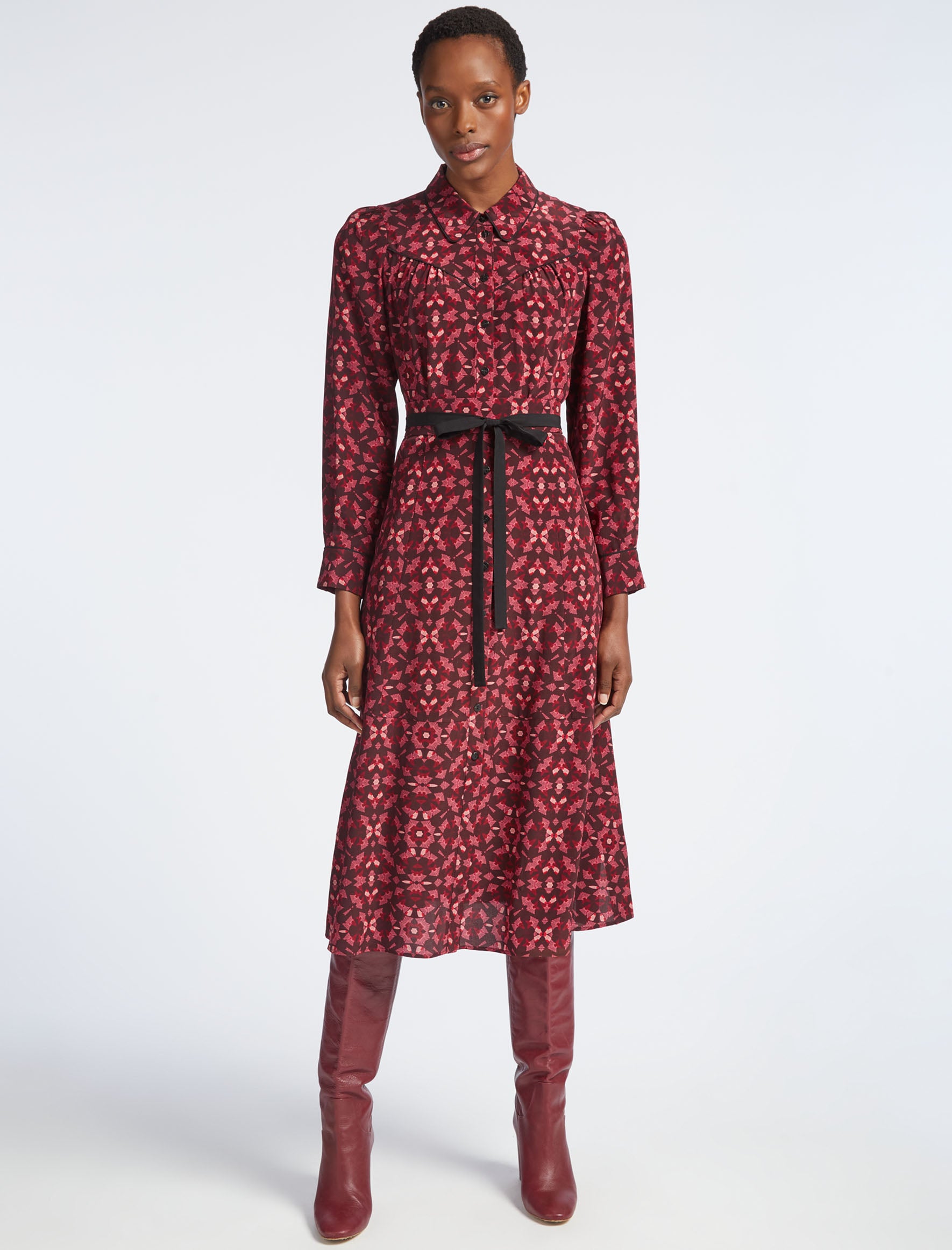 Cefinn Tierney Silk Midi Shirt Dress - Rose Shibori Print