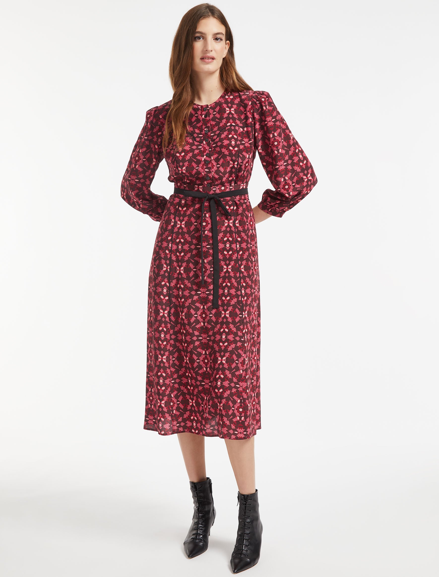 Cefinn Loella Silk Midi Shirt Dress - Rose Shibori Print