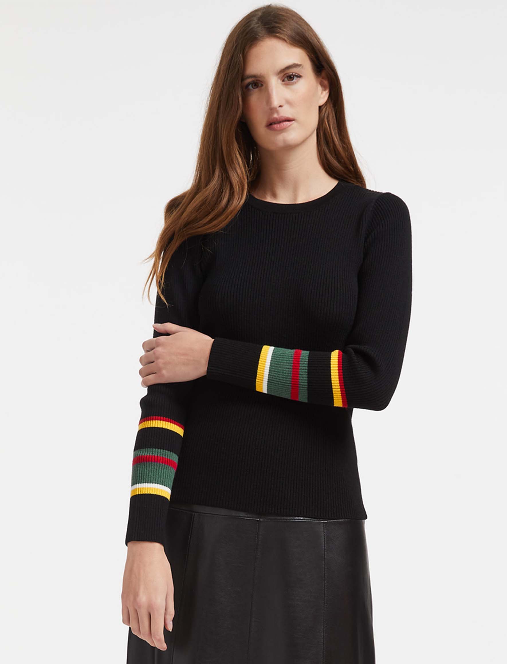 Cefinn Louis Wool Rib Jumper - Black Multi Stripe