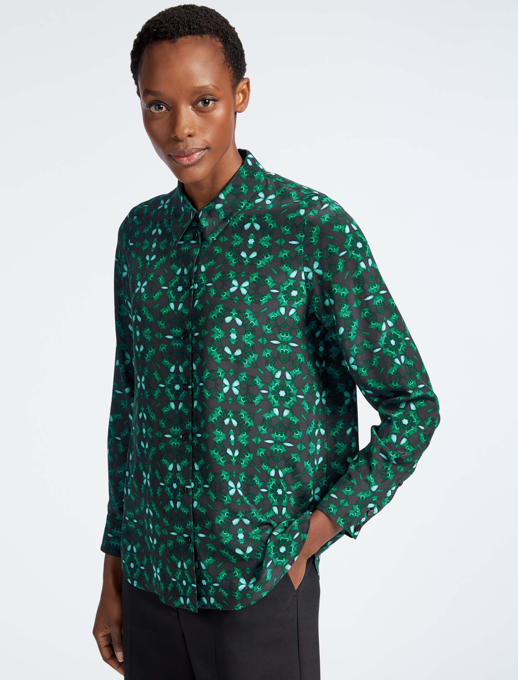 Cefinn Skyla Silk Shirt - Green Shibori Print