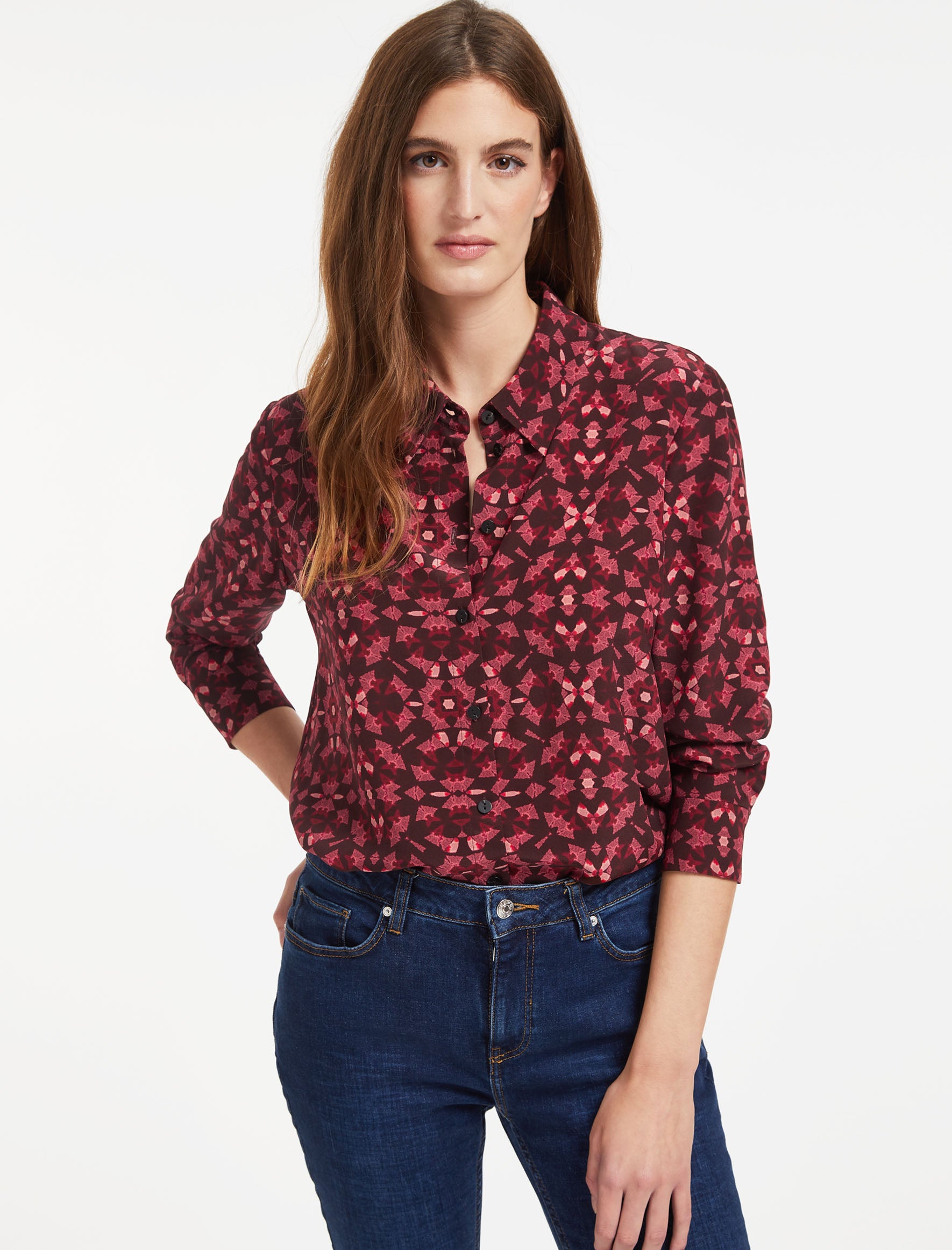 Cefinn Skyla Silk Shirt - Rose Shibori Print