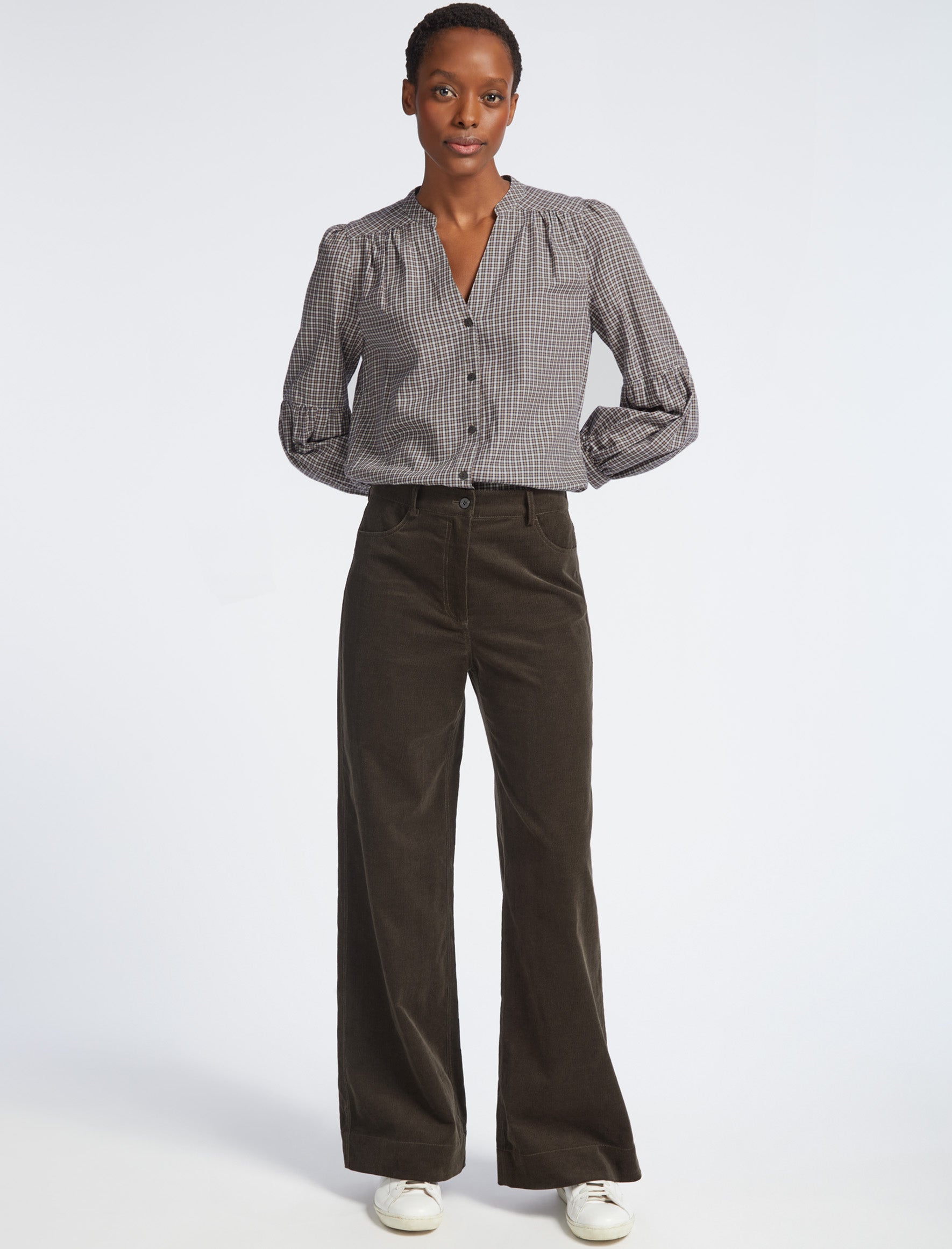 Cefinn Tennyson Pin Corduroy Wide Leg Trouser - Khaki