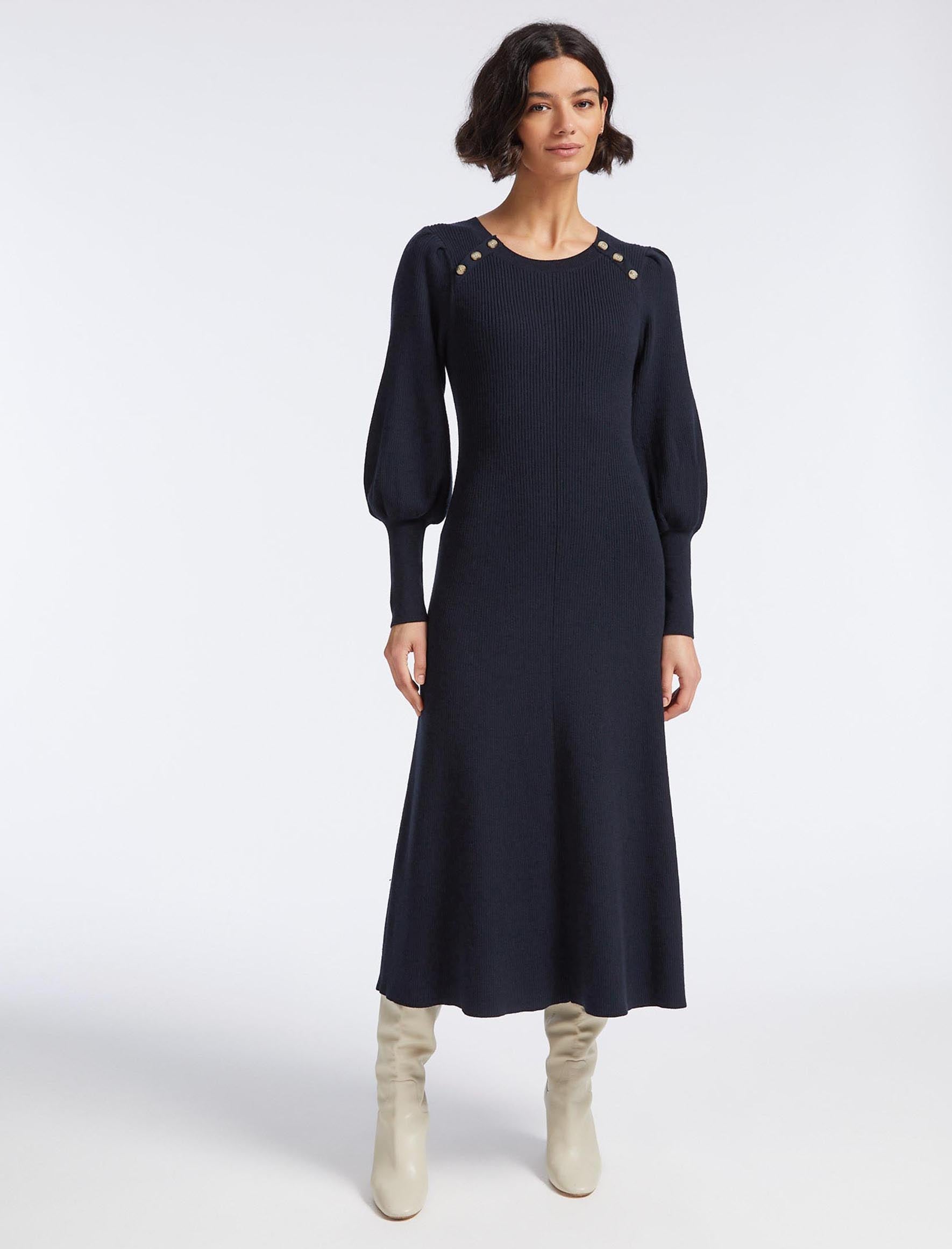 Cefinn Eva Wool Round Neck Dress - Navy