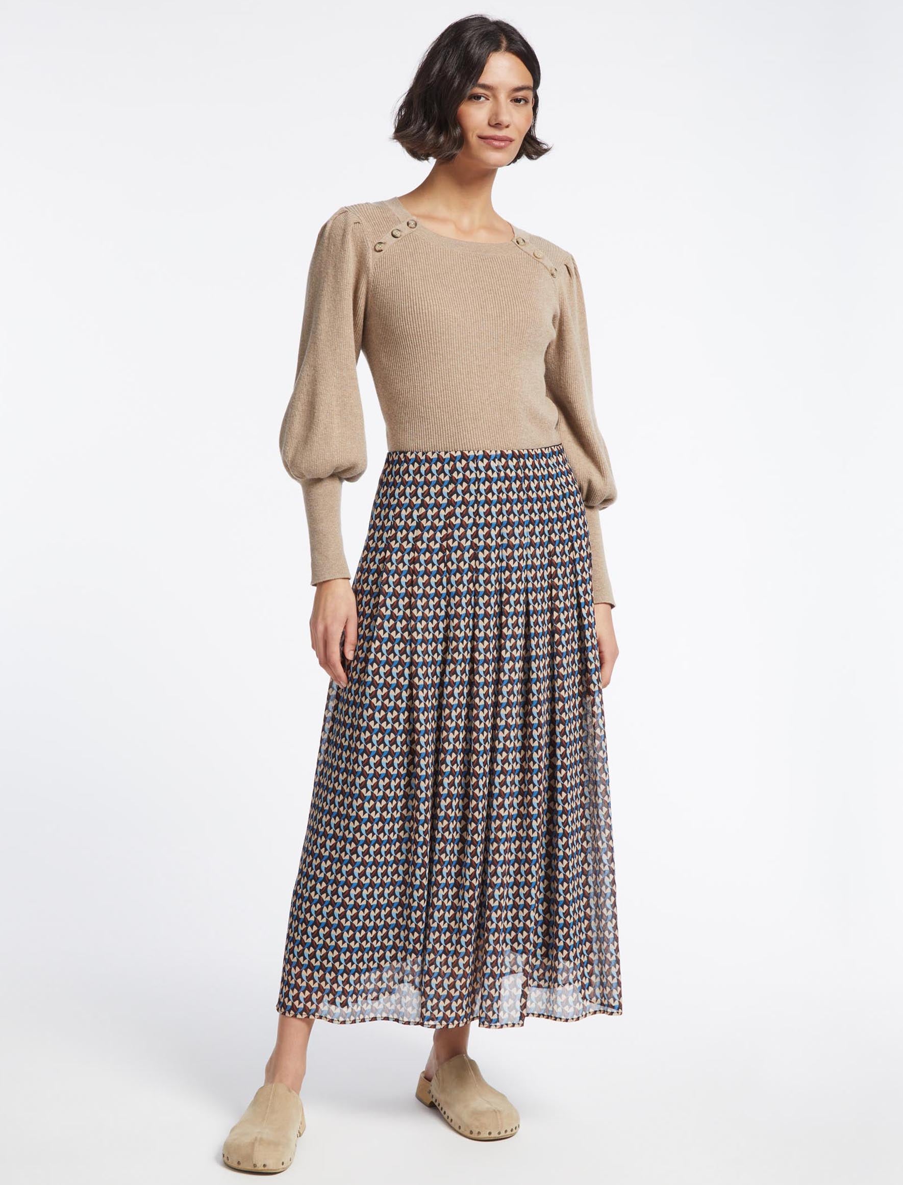 Cefinn Zinnia Maxi Skirt - Navy Beige Heart Geo Print