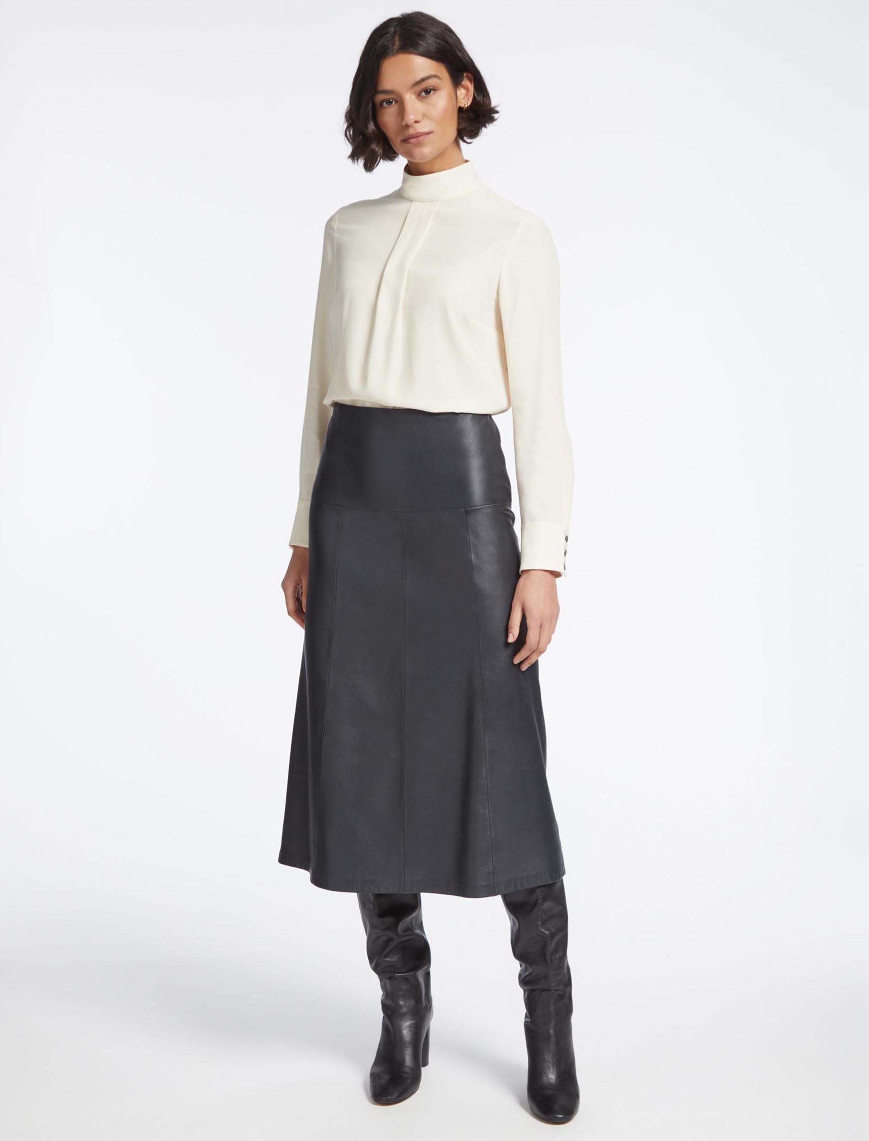 Cefinn Tiana Leather Midi Skirt - Navy
