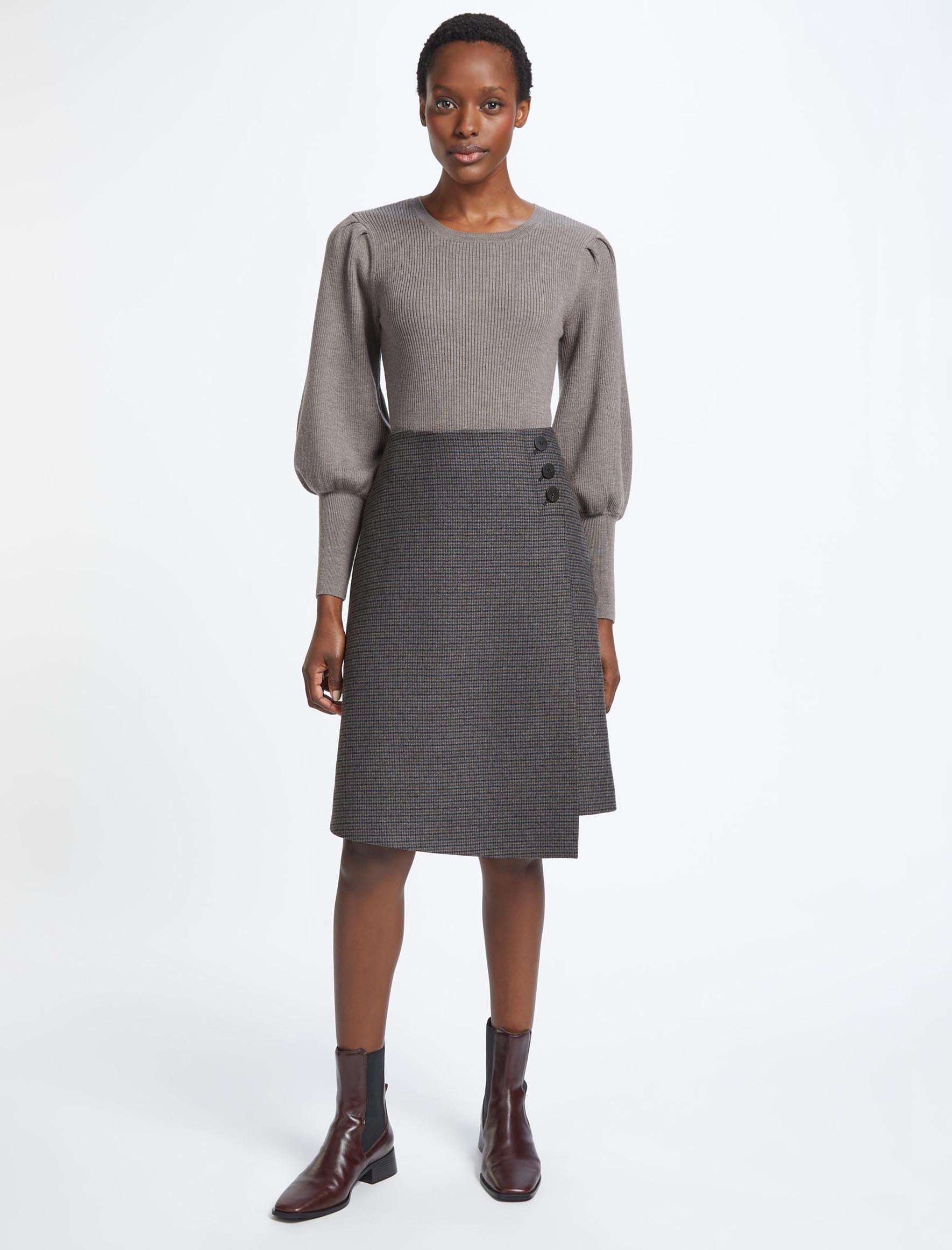 Cefinn Audrey Wool A Line Skirt - Charcoal Navy Black Check