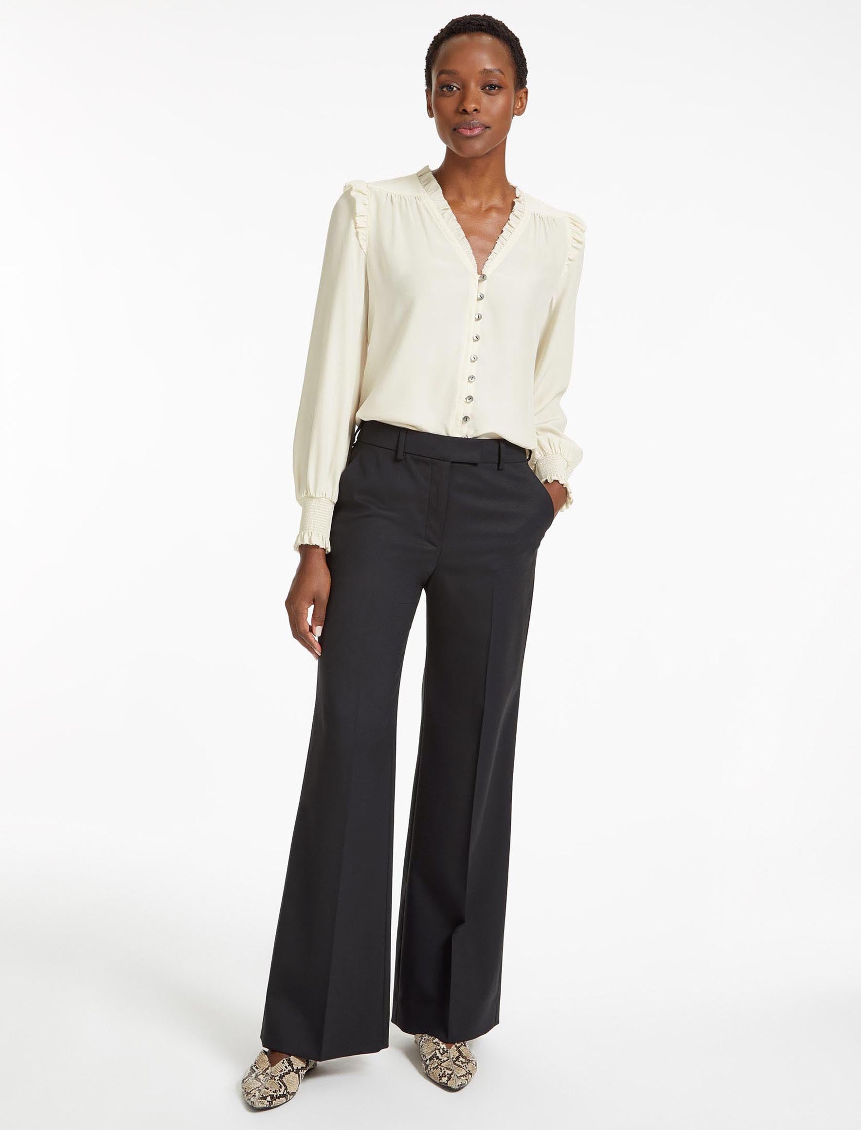 Cefinn Terence Classic Wool Blend Wide Leg Trouser - Black