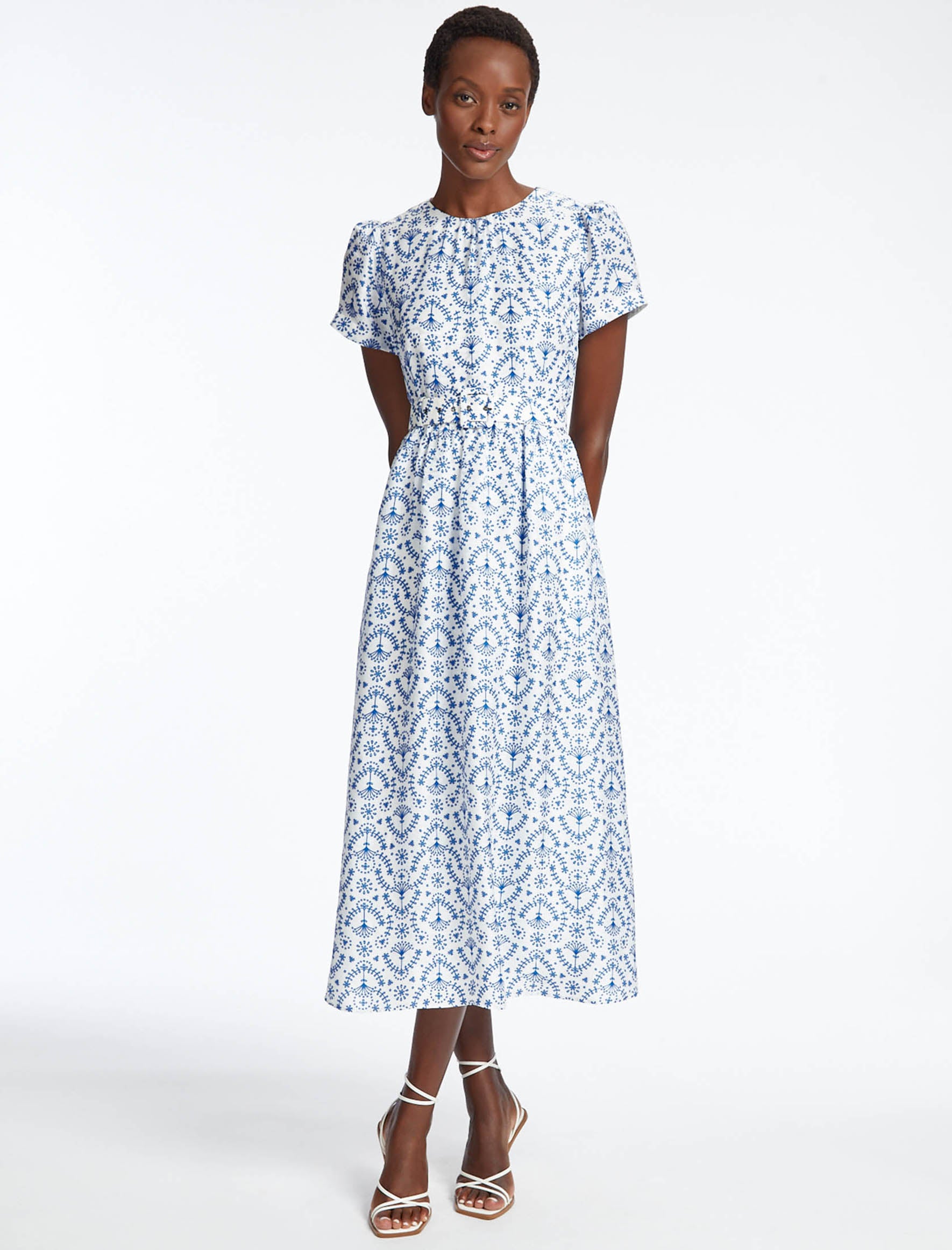 Cefinn Nina Silk Blend Maxi Dress - White Blue Broderie Anglaise Print