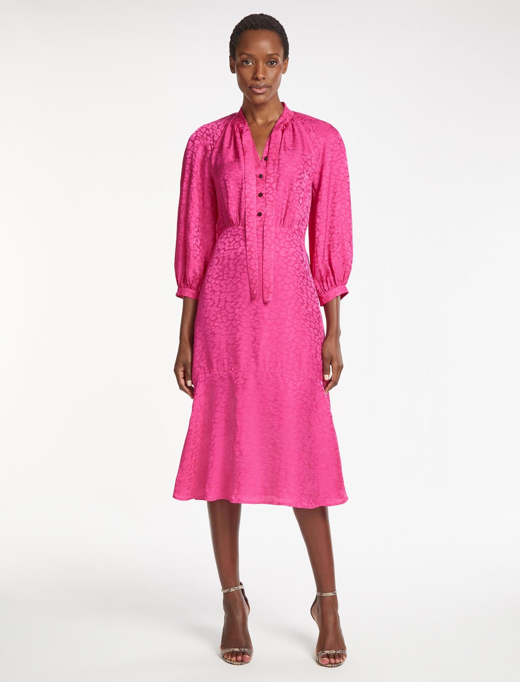 Cefinn Daria Silk Blend Midi Dress - Hot Pink