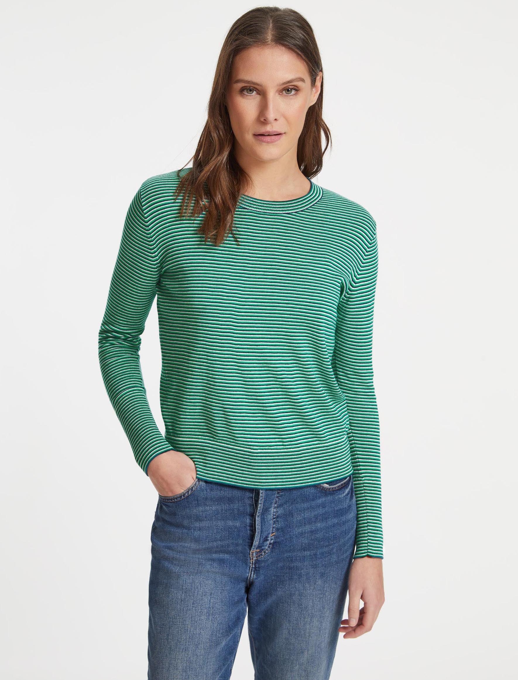 Cefinn Jodi Cotton Jumper - Blue Emerald Cream Stripe