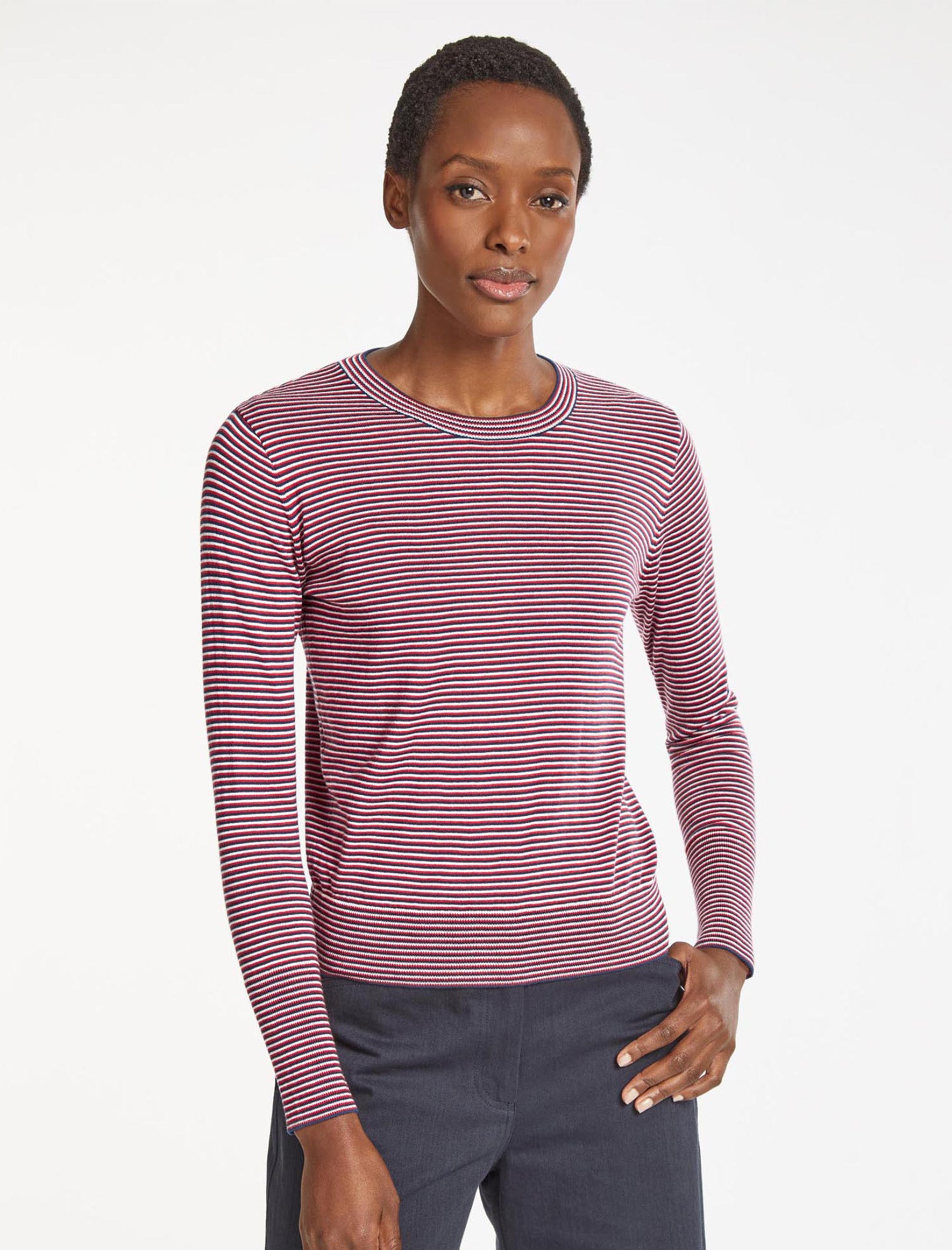 Cefinn Jodi Cotton Jumper - Navy Crimson Cream Stripe