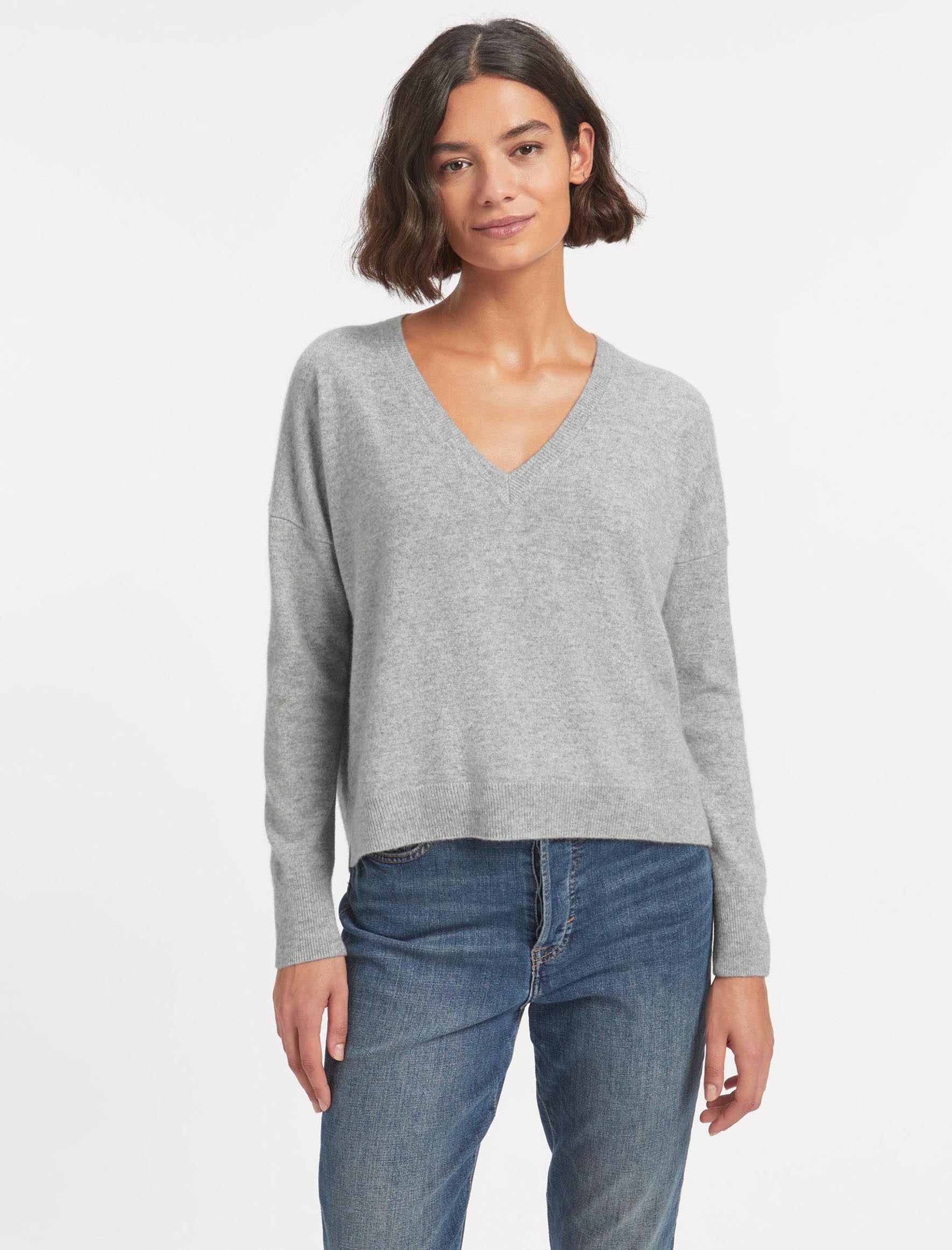 Cefinn Joely Cashmere Curved Hem Boxy Jumper - Light Grey